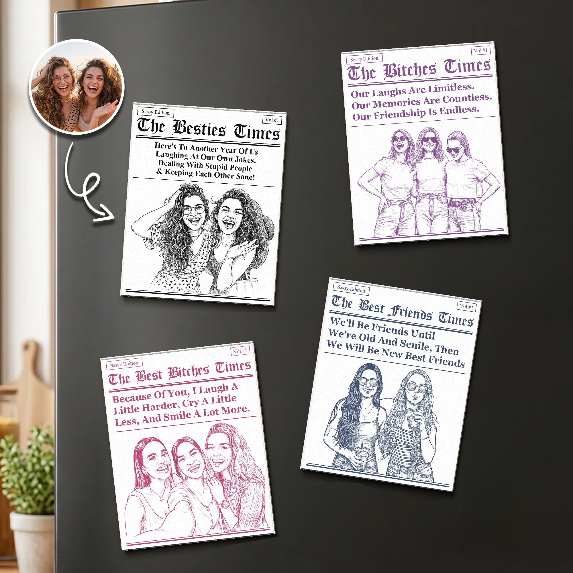 Friendship Gifts Custom Photo Sketch Line Art - Personalized Magnet