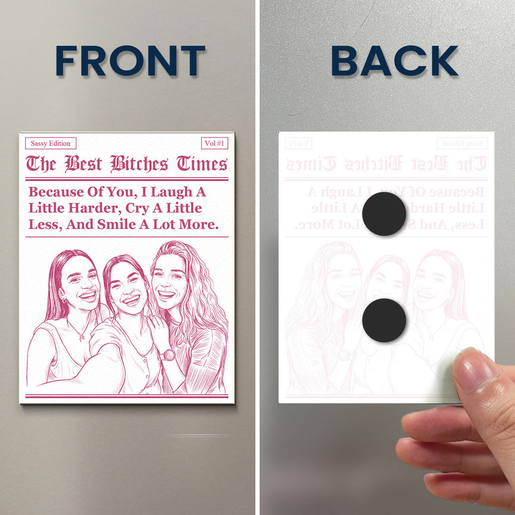 Friendship Gifts Custom Photo Sketch Line Art - Personalized Magnet