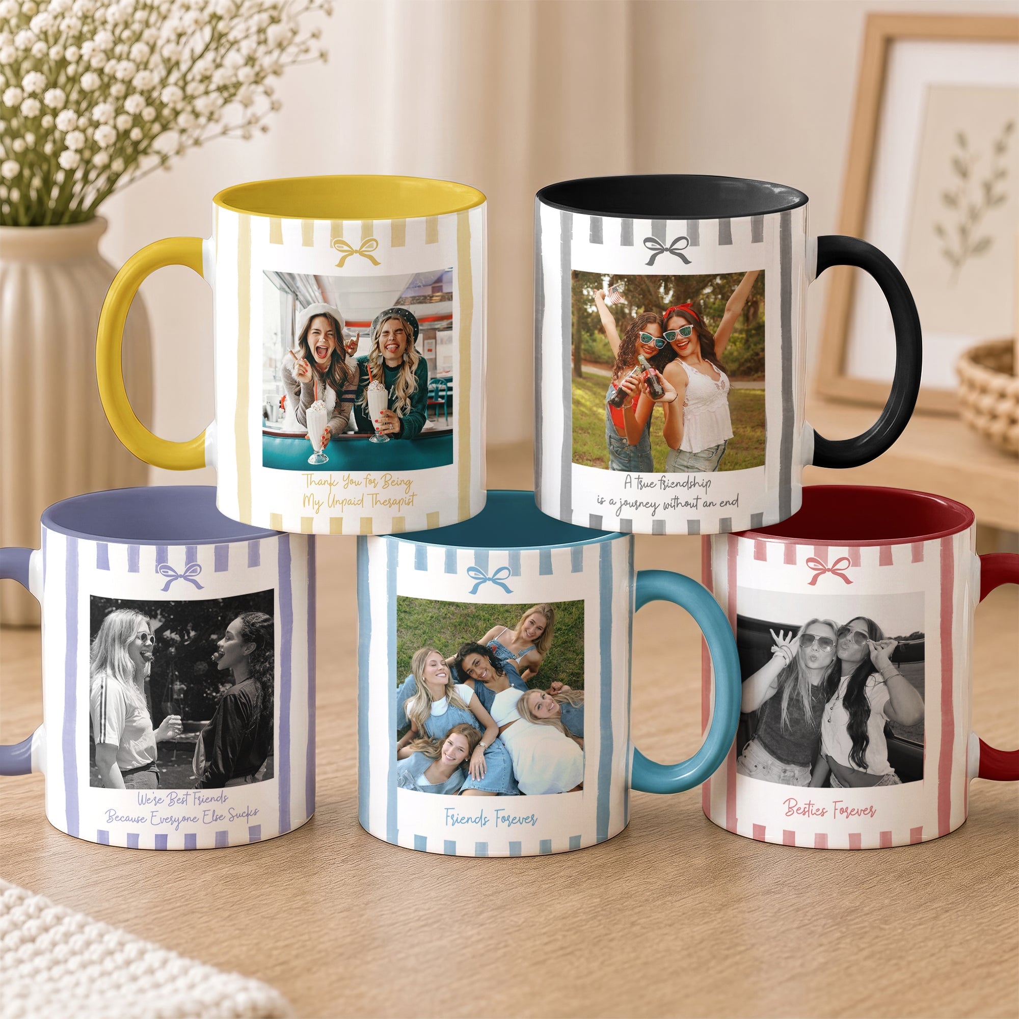 Friendship Photo Cup, Gifts For Her Stripes Style - Personalized Mug