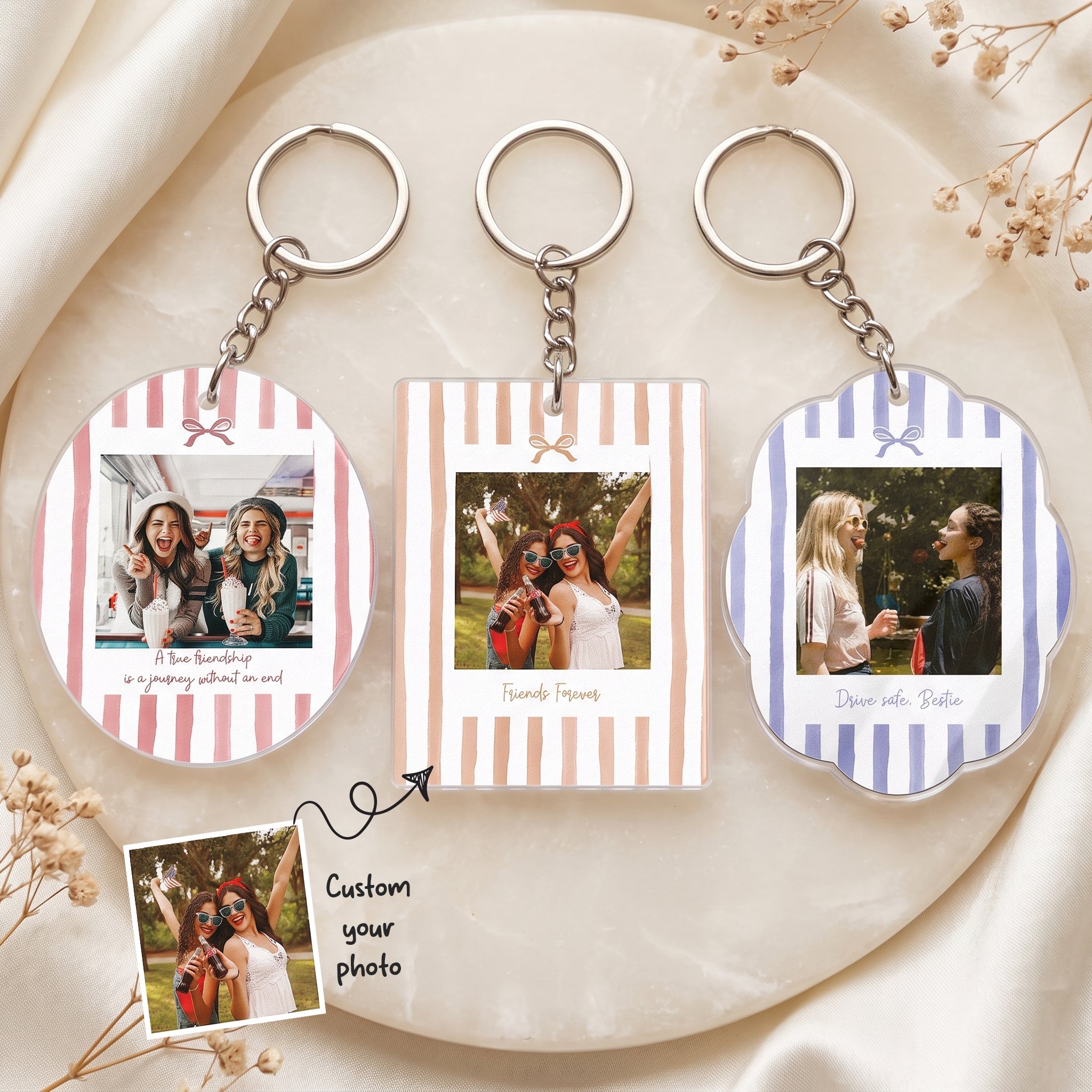 Friendship Thank You Gifts - Retro Frame - Upload Photos - Personalized Keychain