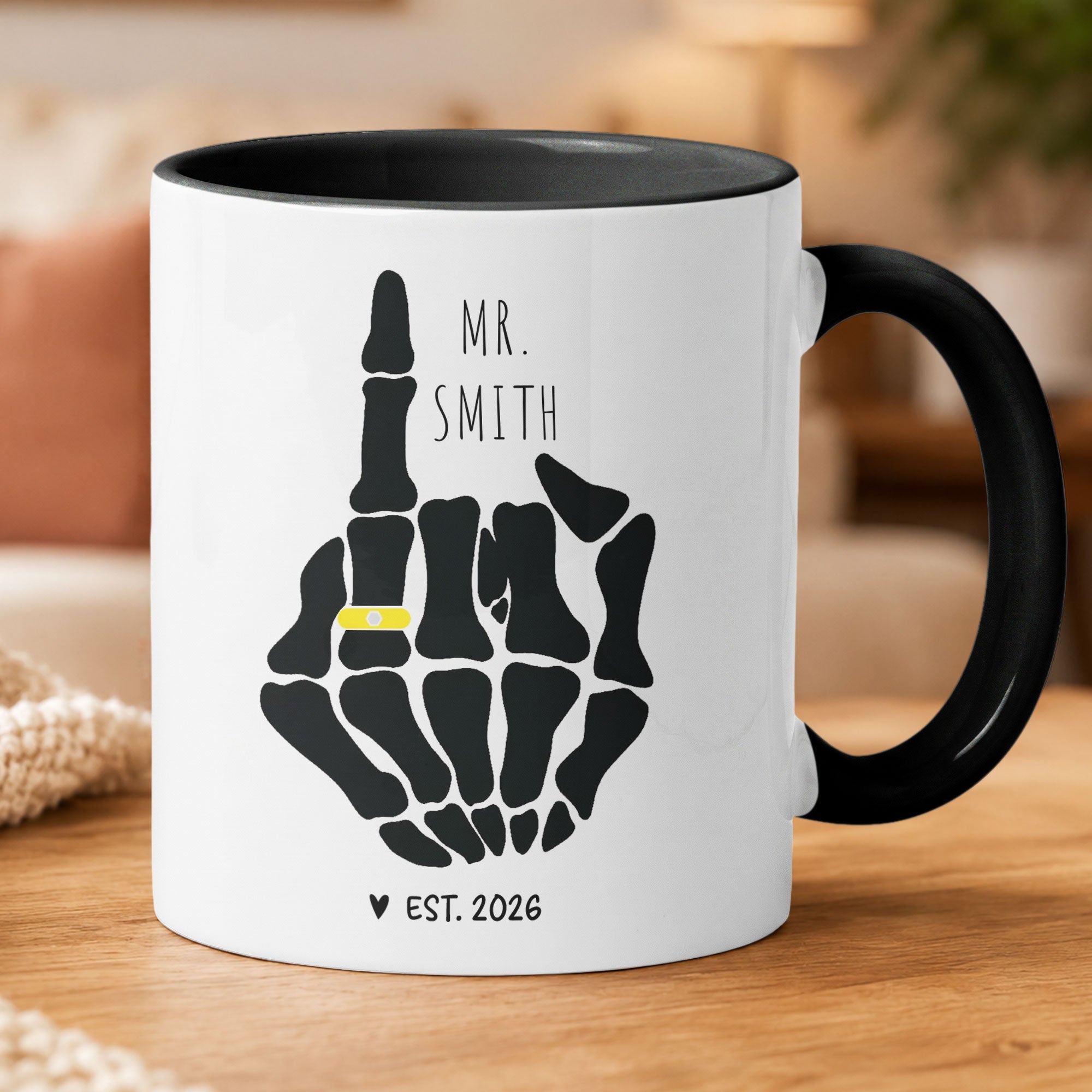 Funny Mr And Mrs Mug Skeleton Hand Wedding Engagement Gift - Personalized Mug