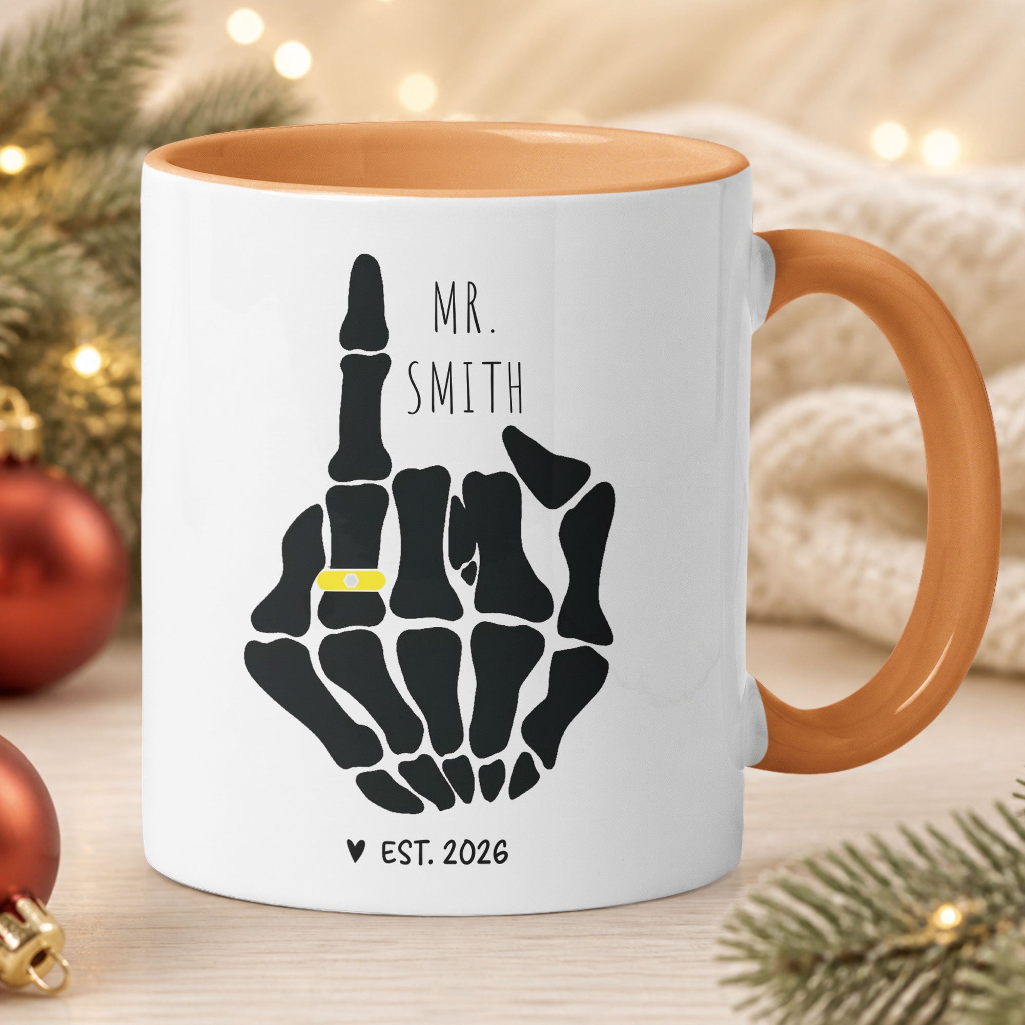Funny Mr And Mrs Mug Skeleton Hand Wedding Engagement Gift - Personalized Mug
