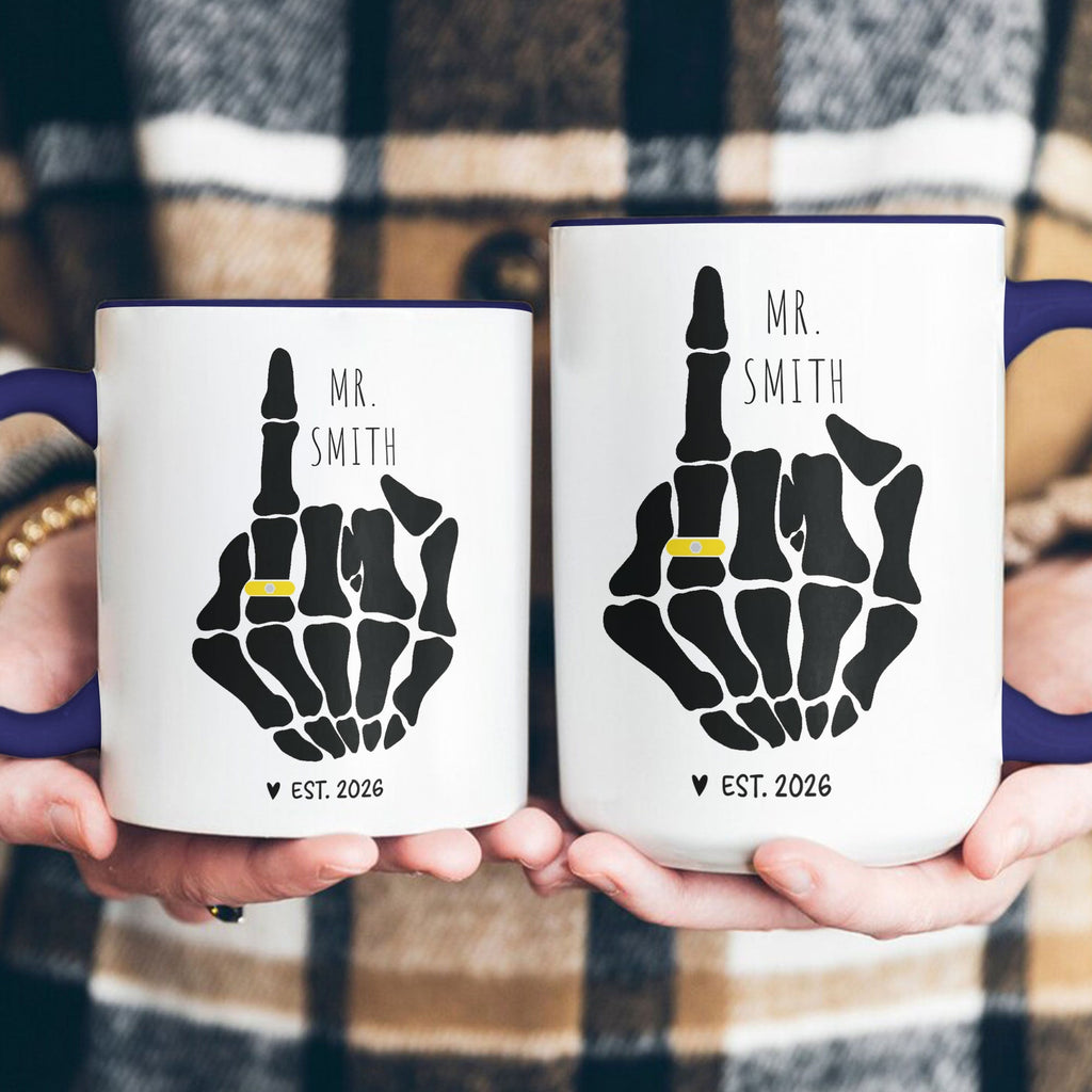 Funny Mr And Mrs Mug Skeleton Hand Wedding Engagement Gift - Personalized Mug