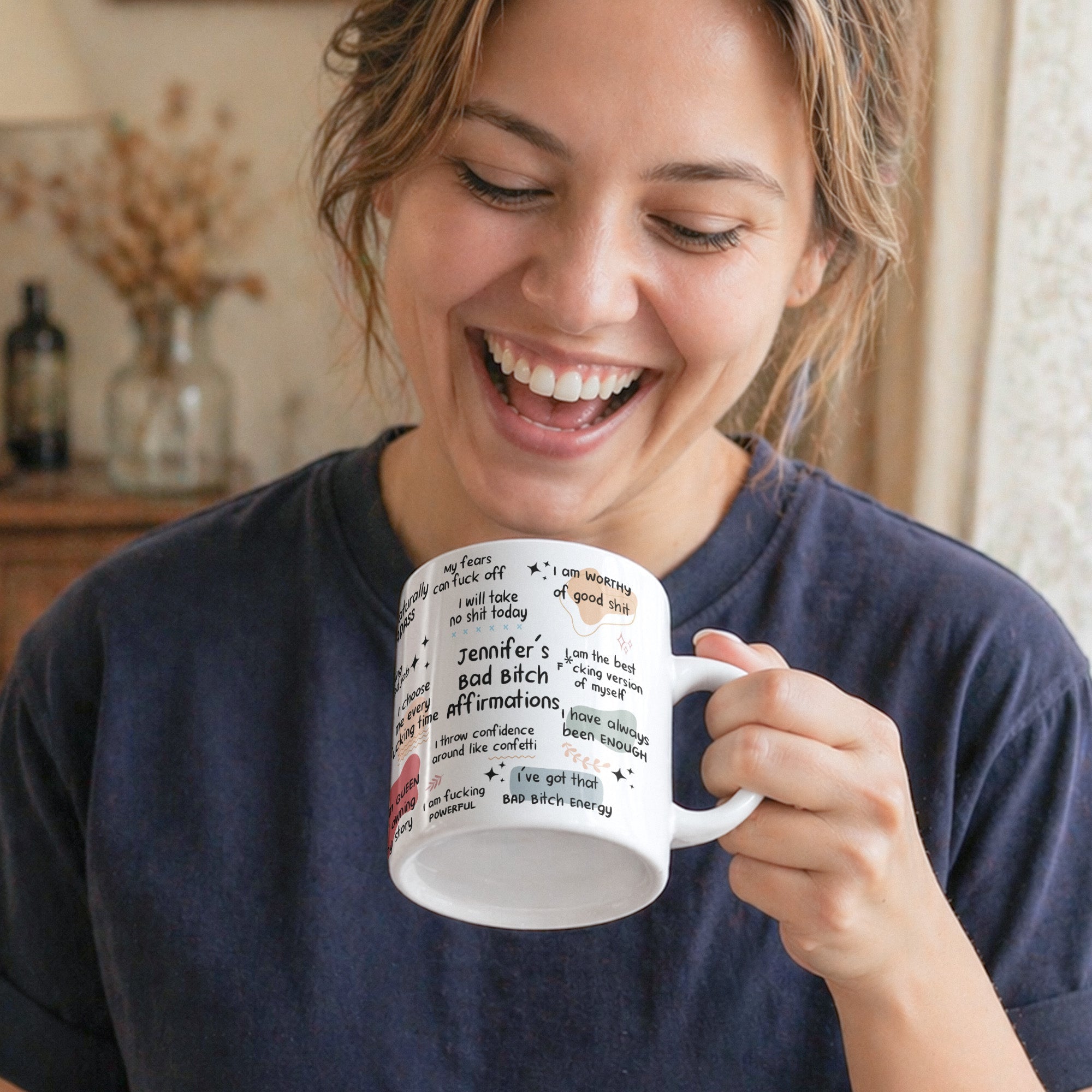 Funny Mug - Bad B*Tch Affirmations - For Coworkers, Friends, Self Gift - 3D Middle Finger - Personalized Mug