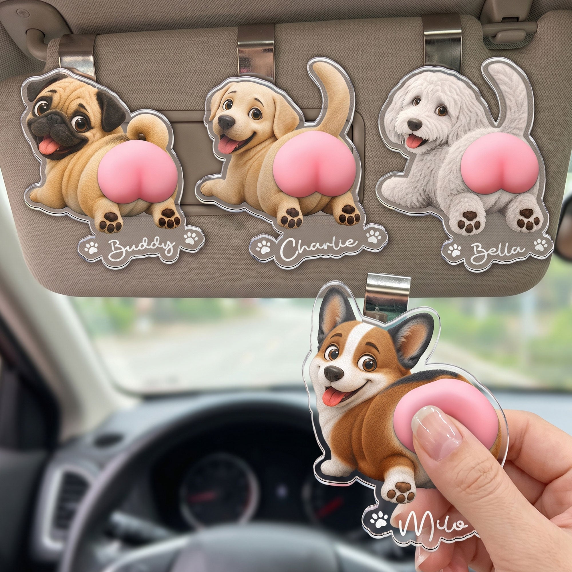 Funny Squishy Big Butt Gift For Dog Lover - Personalized Car Visor Clip