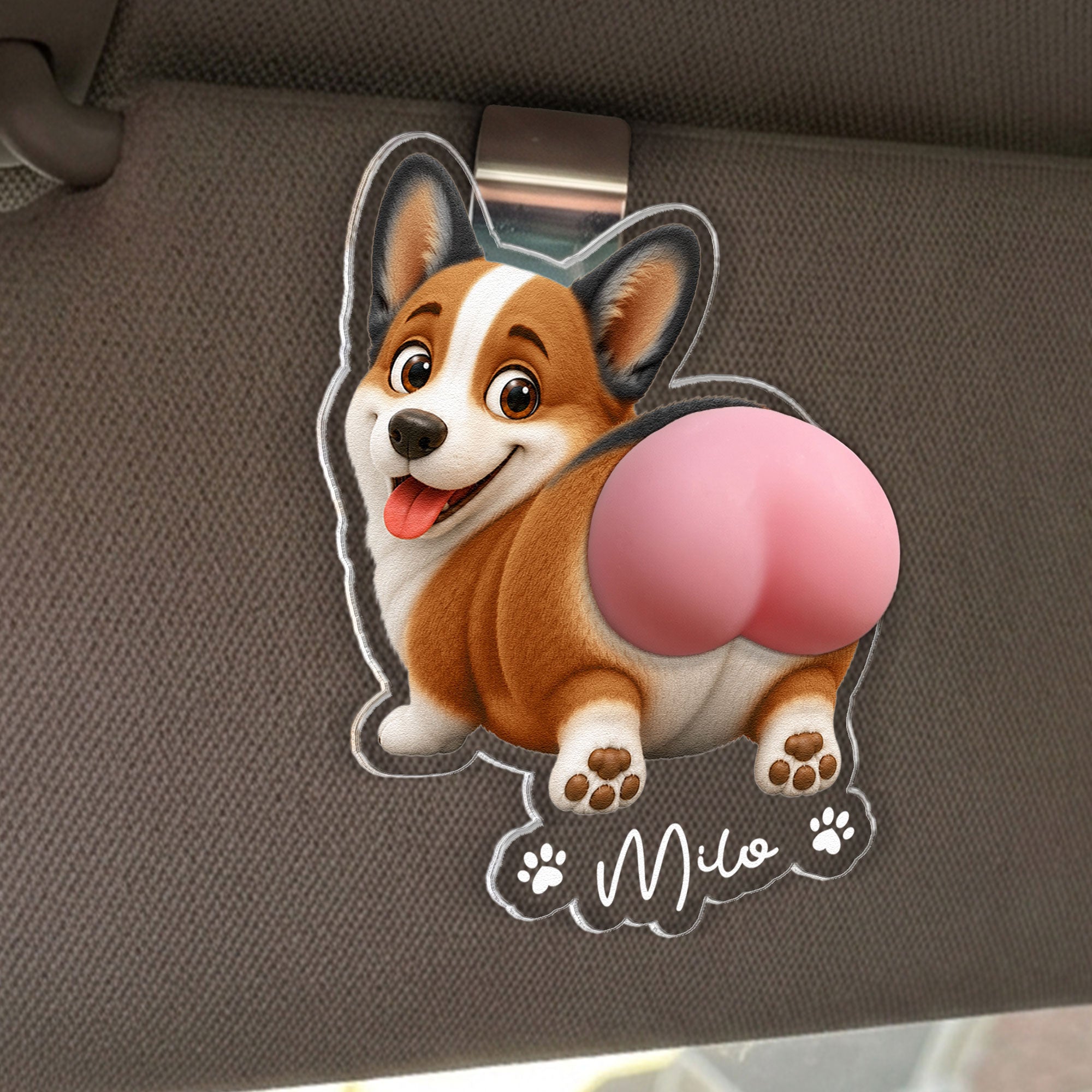 Funny Squishy Big Butt Gift For Dog Lover - Personalized Car Visor Clip