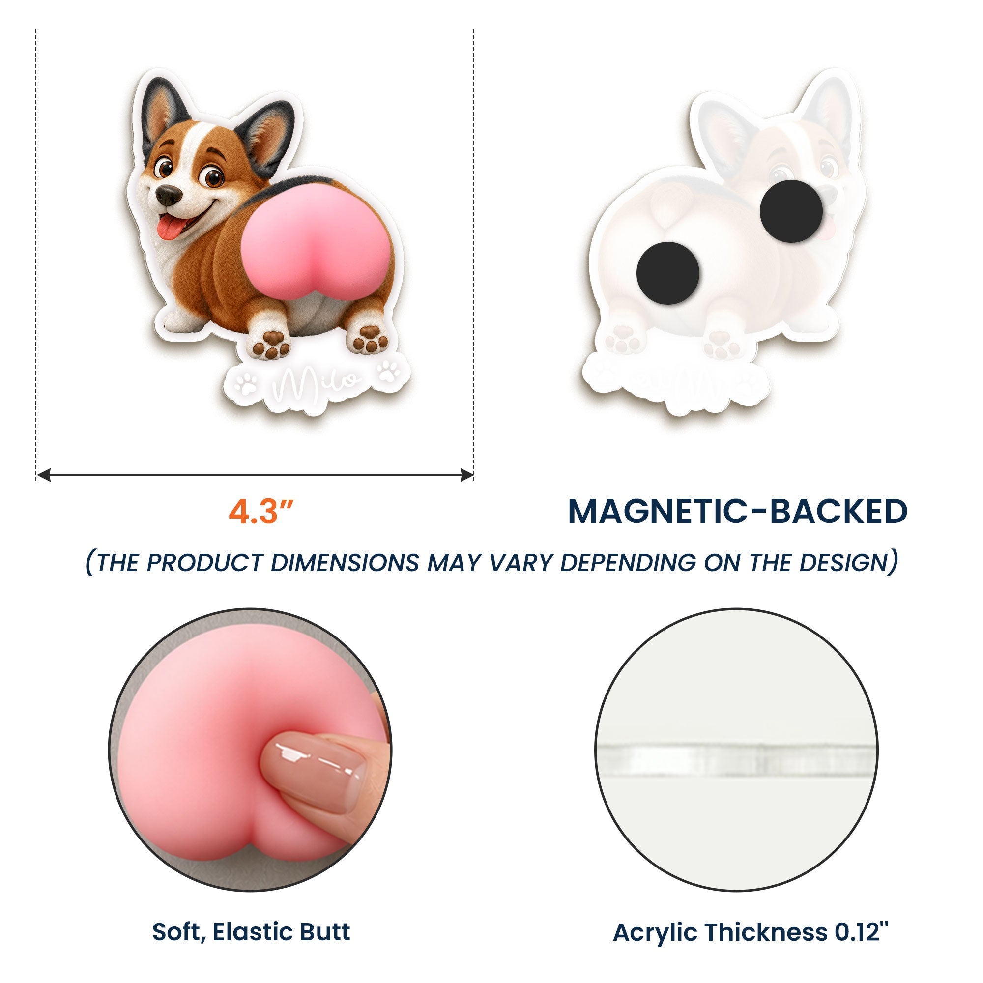 Funny Squishy Big Butt Gift For Dog Lover - Personalized Fridge Magnet