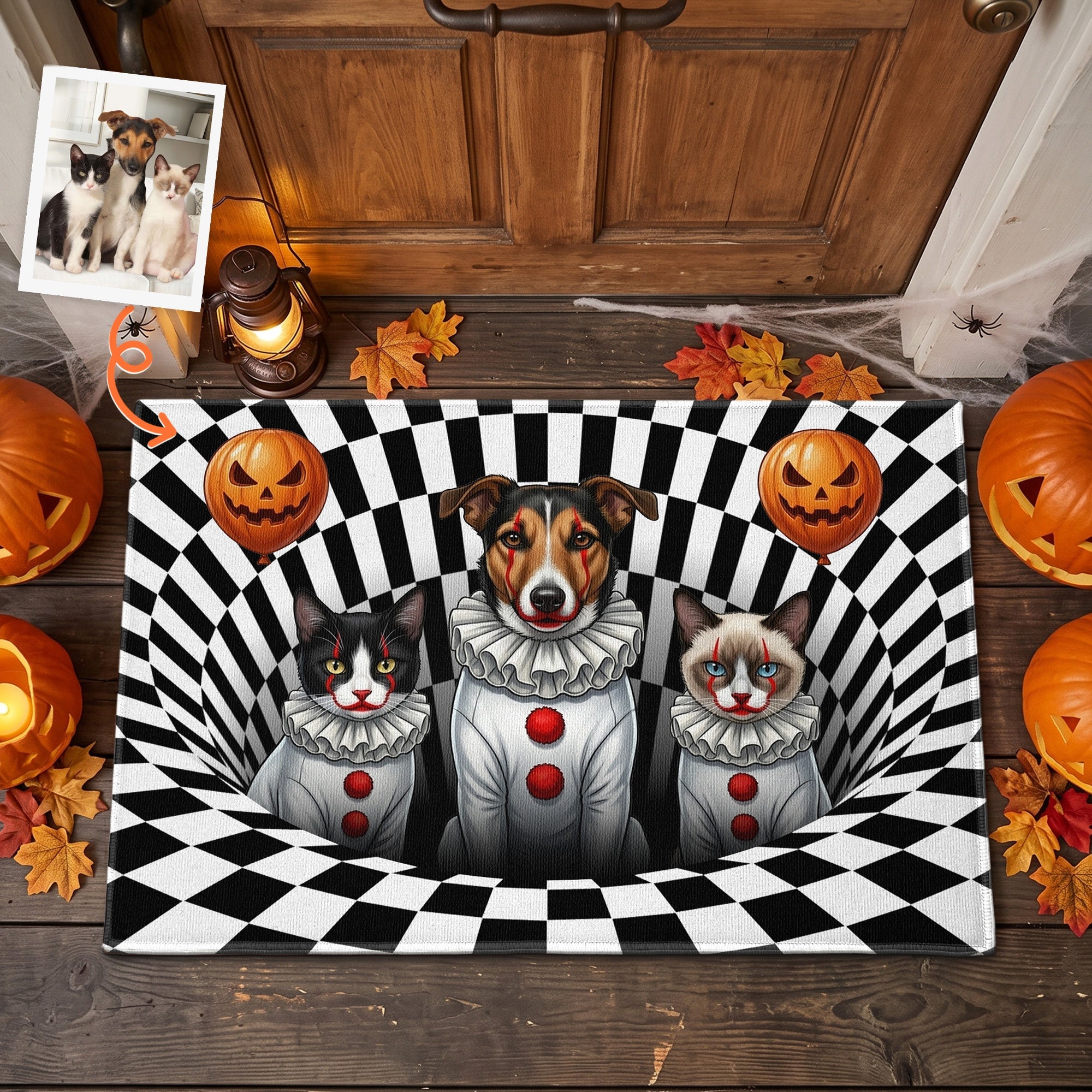 Halloweem Home Decoration Custom Pet Portrait Spooky Clown - Personalized Doormat