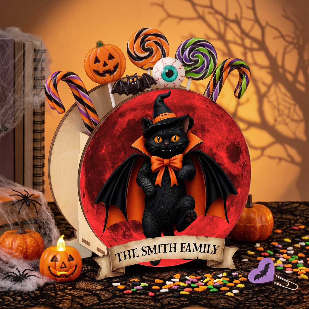 Halloween Black Cat Vampire Halloween Moon - Personalized Pen Holder
