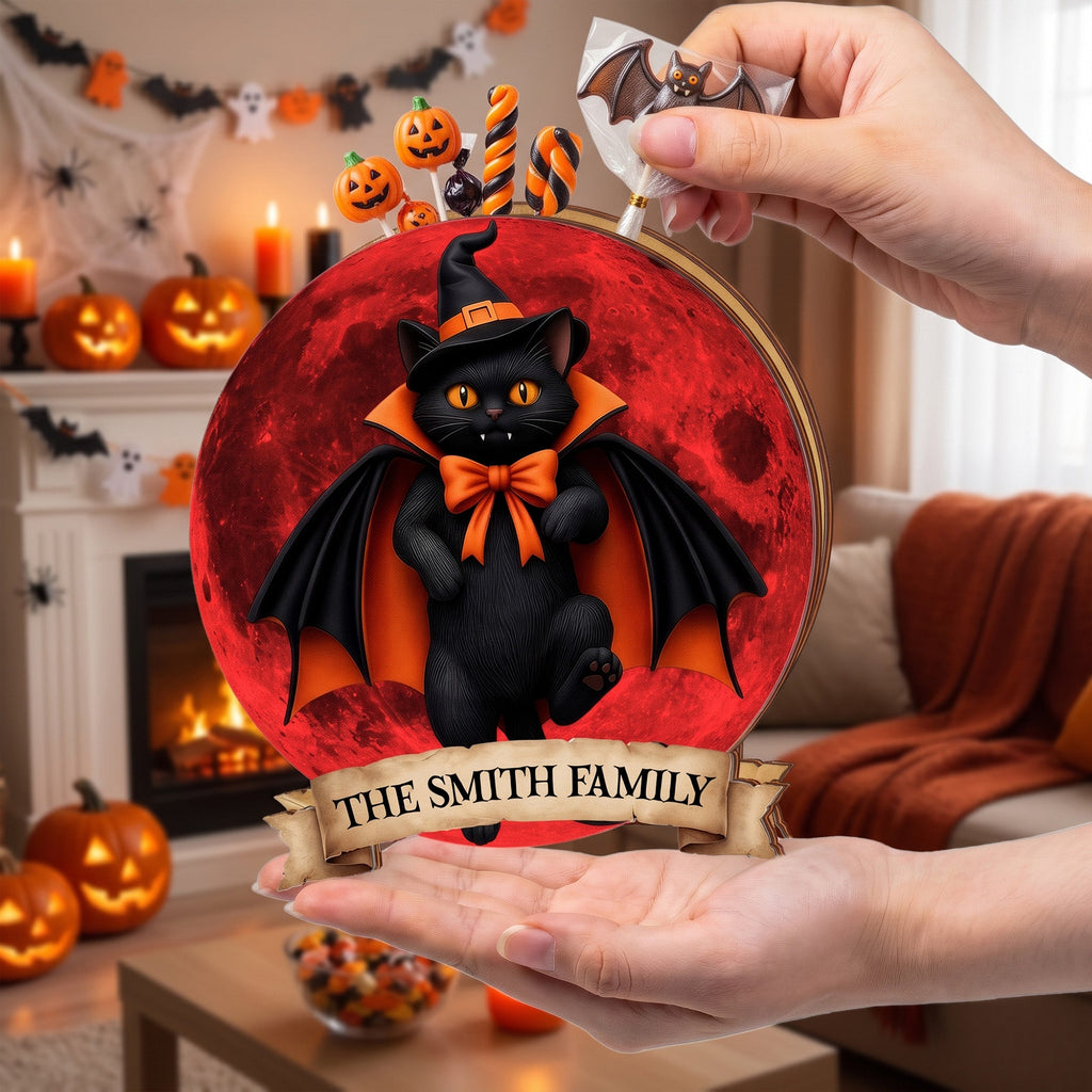 Halloween Black Cat Vampire Halloween Moon - Personalized Pen Holder
