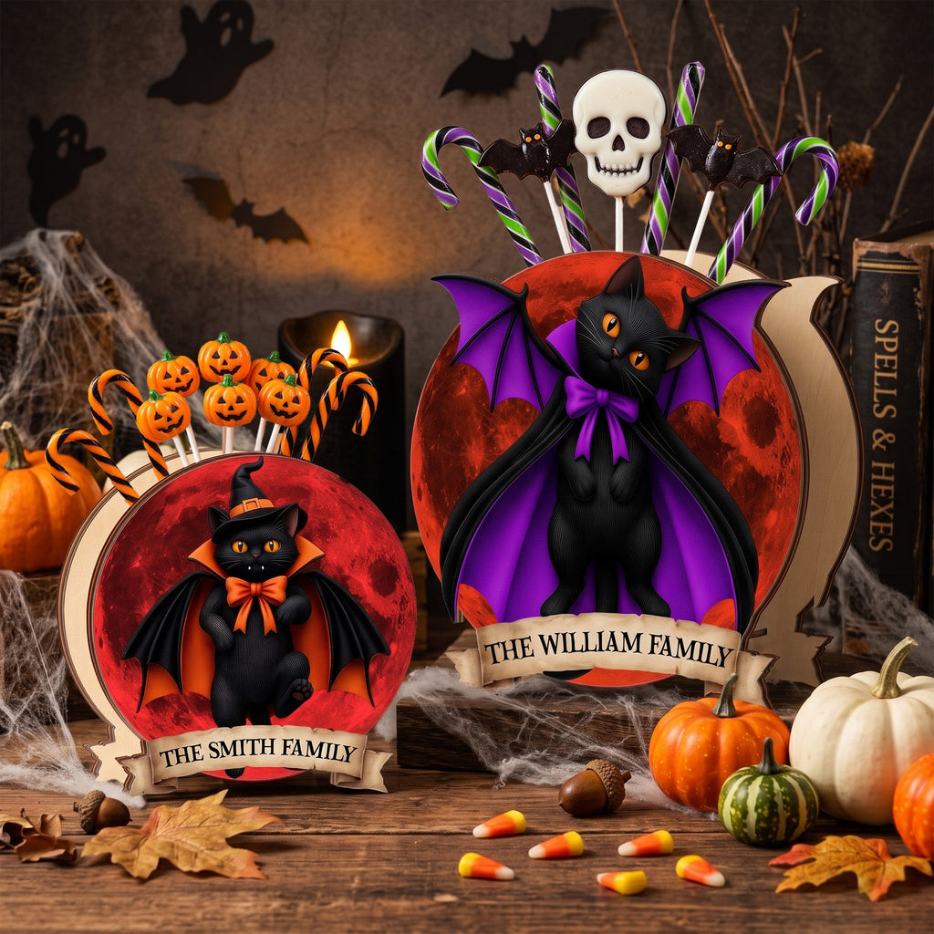 Halloween Black Cat Vampire Halloween Moon - Personalized Pen Holder