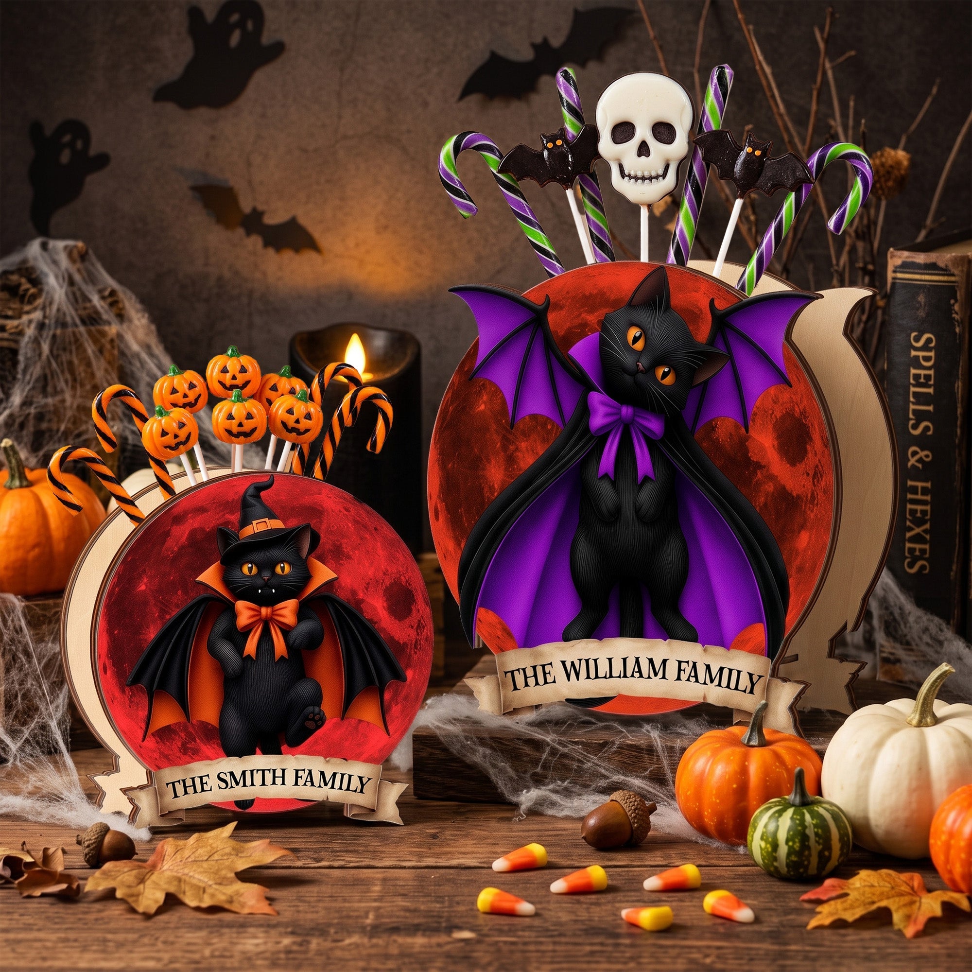 Halloween Black Cat Vampire Halloween Moon - Personalized Pen Holder