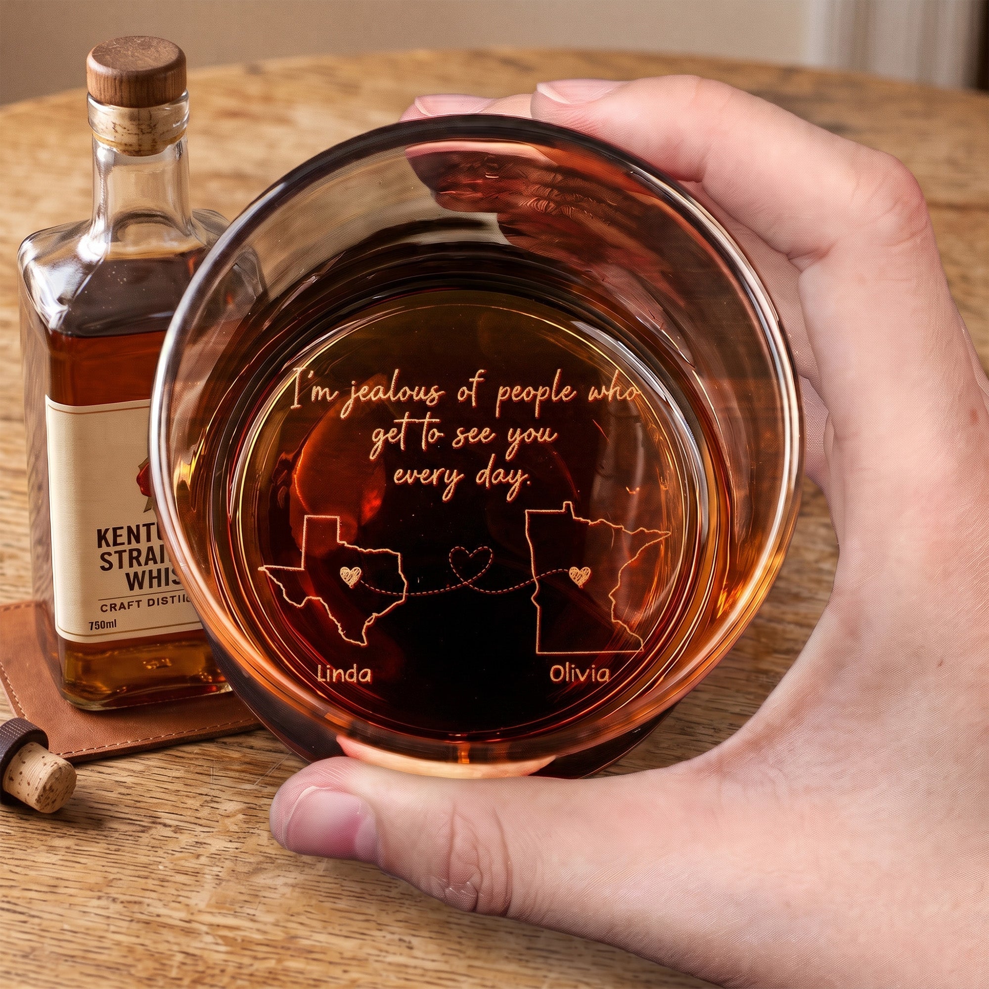 I’m Jealous Of People Who Get To See You Every Day - Long Distance Gift - Personalized Whiskey Glass