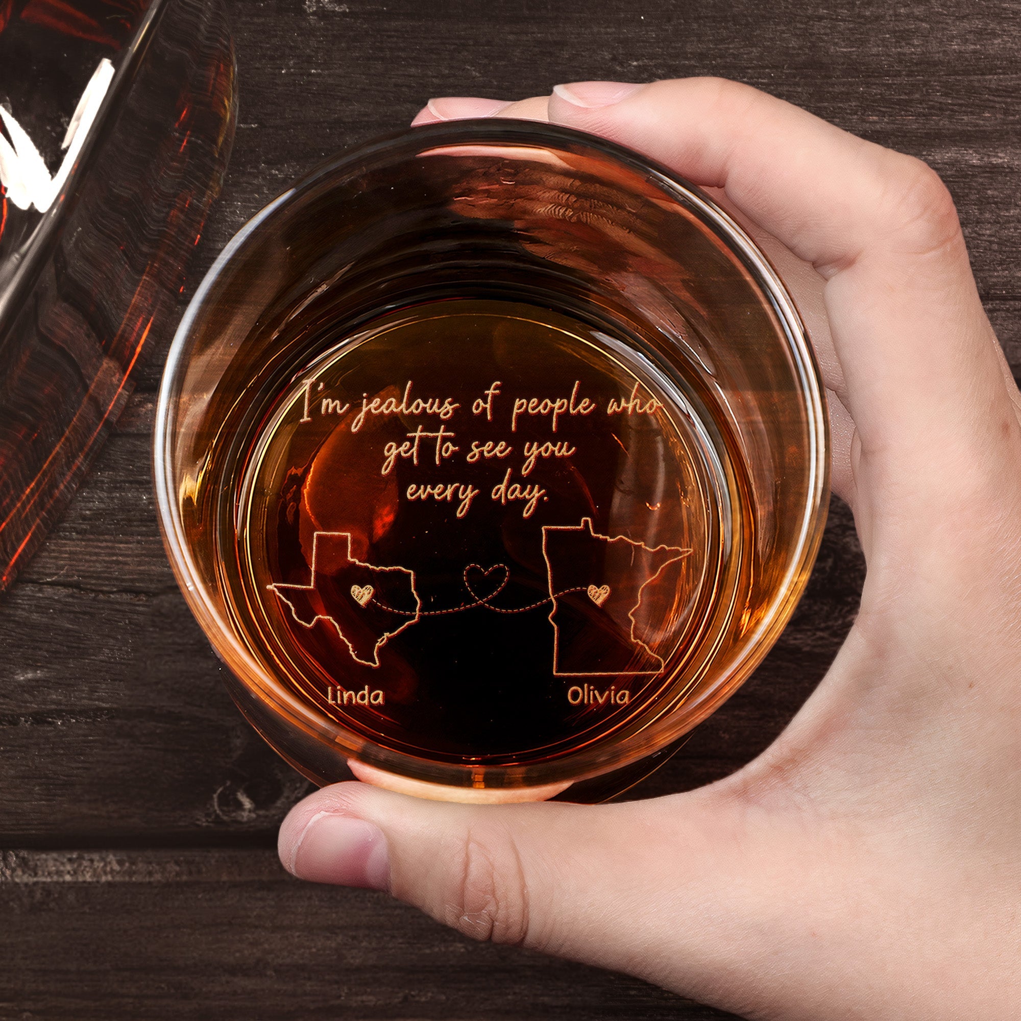 I’m Jealous Of People Who Get To See You Every Day - Long Distance Gift - Personalized Whiskey Glass