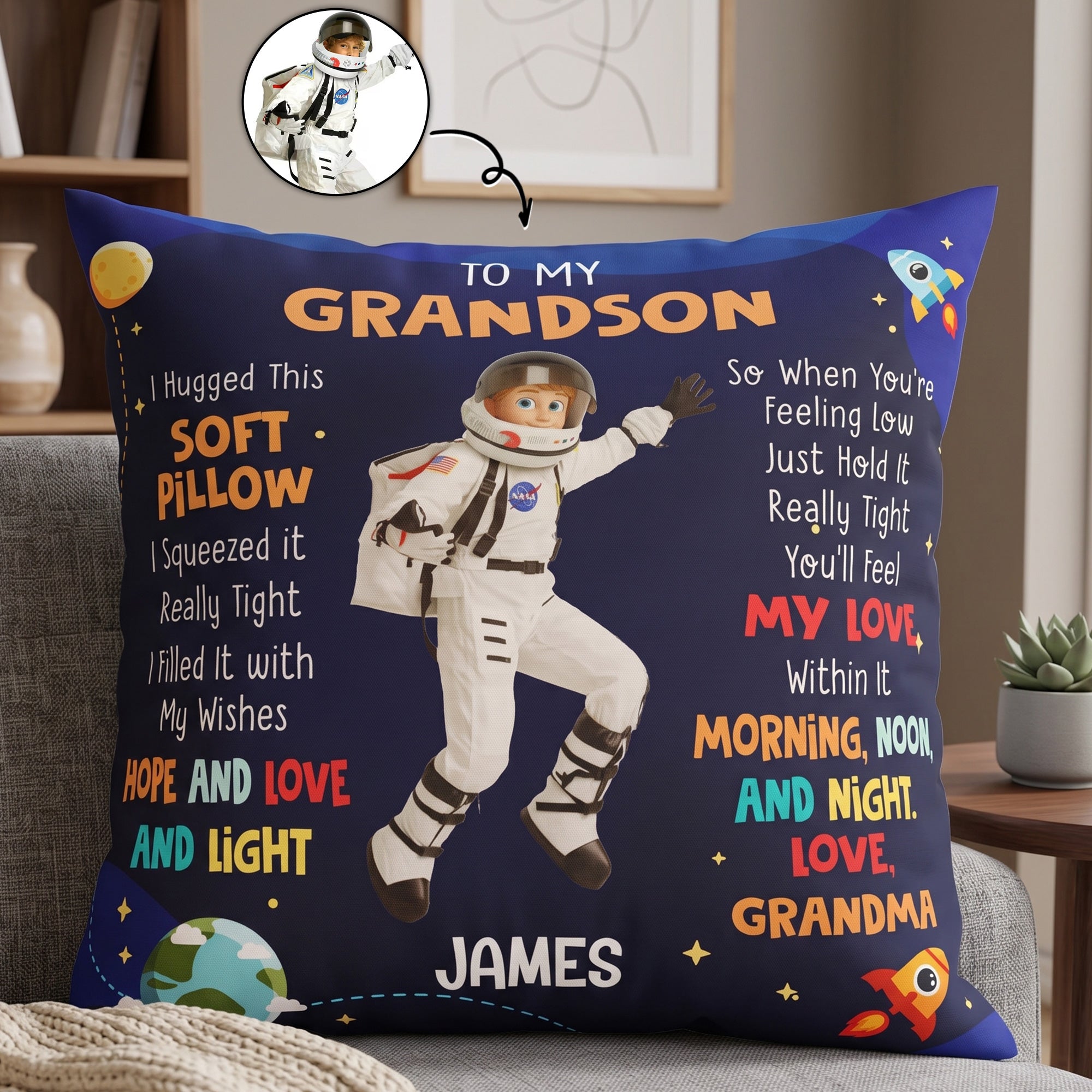Kid Cartoon Character Hug This Gift - Personalized Pillow