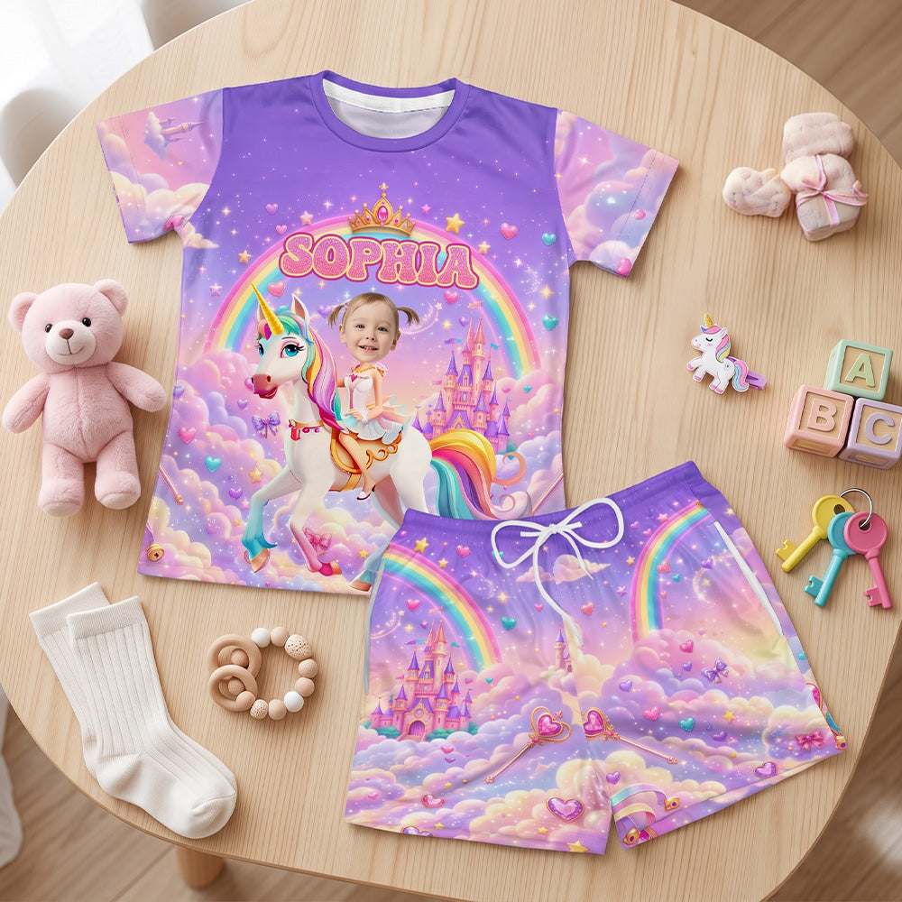 Kid Princess Riding Unicorn Custom Photo - Personalized Kids Clothing Set