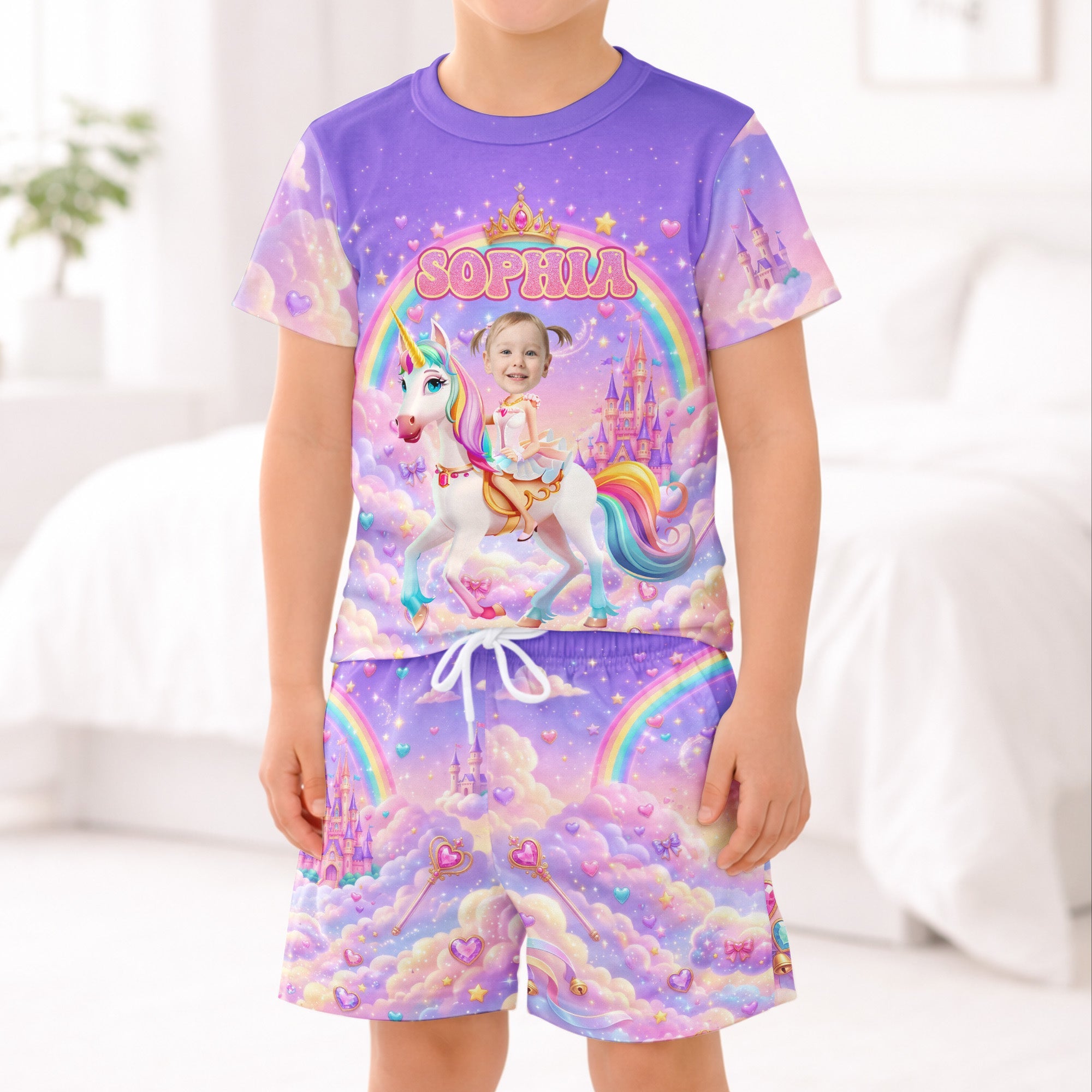 Kid Princess Riding Unicorn Custom Photo - Personalized Kids Clothing Set