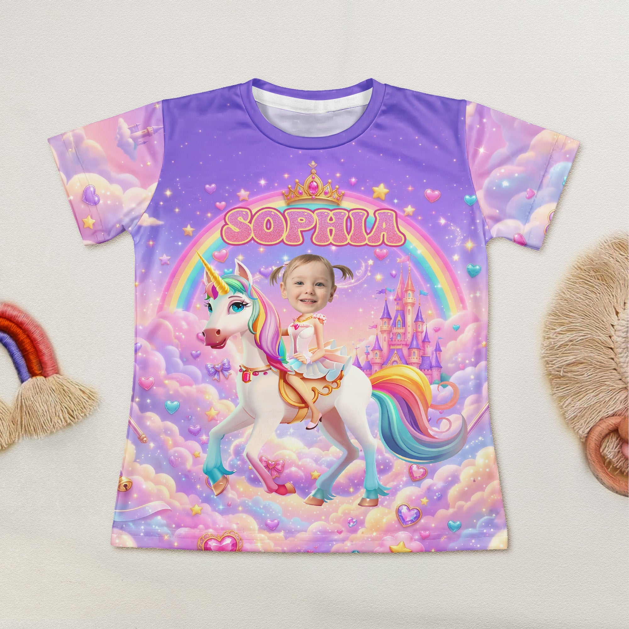 Kid Princess Riding Unicorn Custom Photo - Personalized Kids Clothing Set