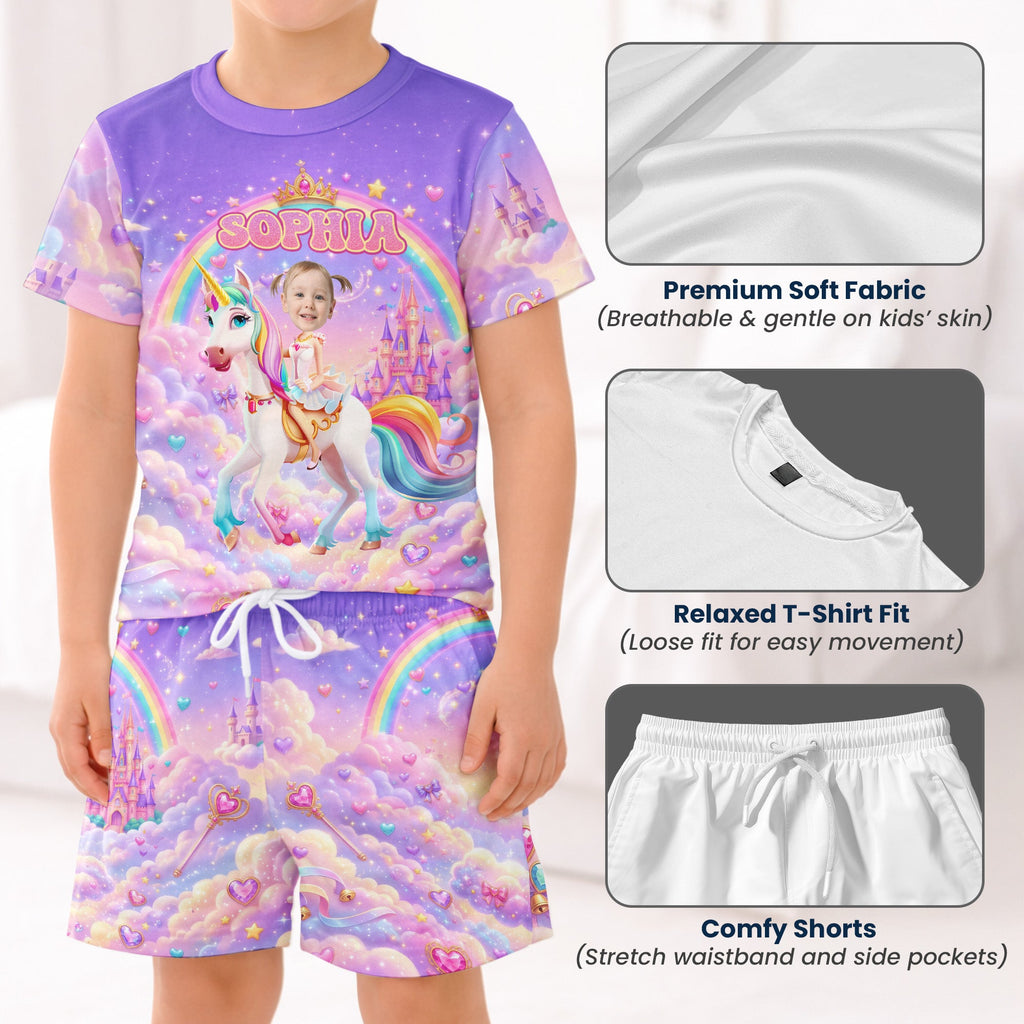 Kid Princess Riding Unicorn Custom Photo - Personalized Kids Clothing Set