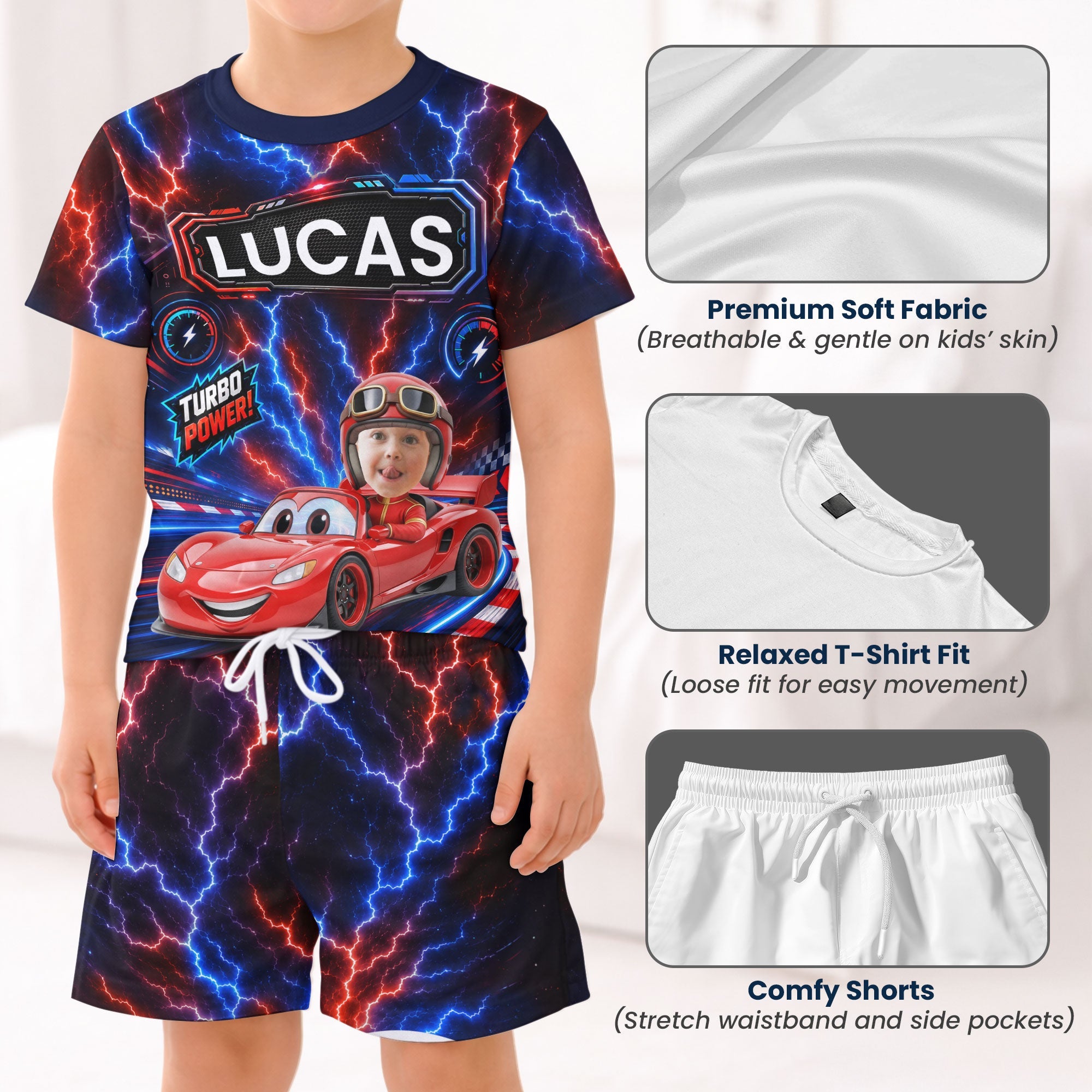 Kid Racing Custom Photo - Personalized Kids Clothing Set
