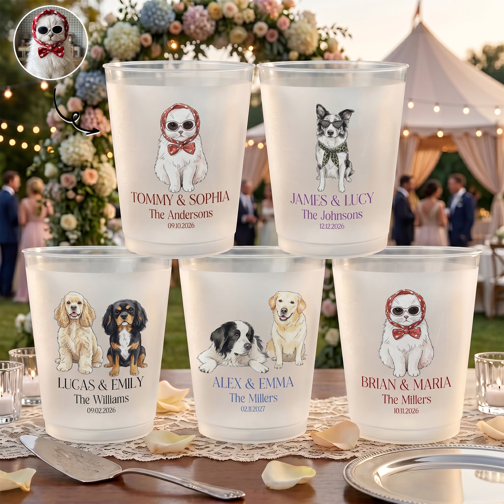 Mommy & Daddy Got Married Custom Pet Portrait Watercolor Wedding Favors - Personalized Cups