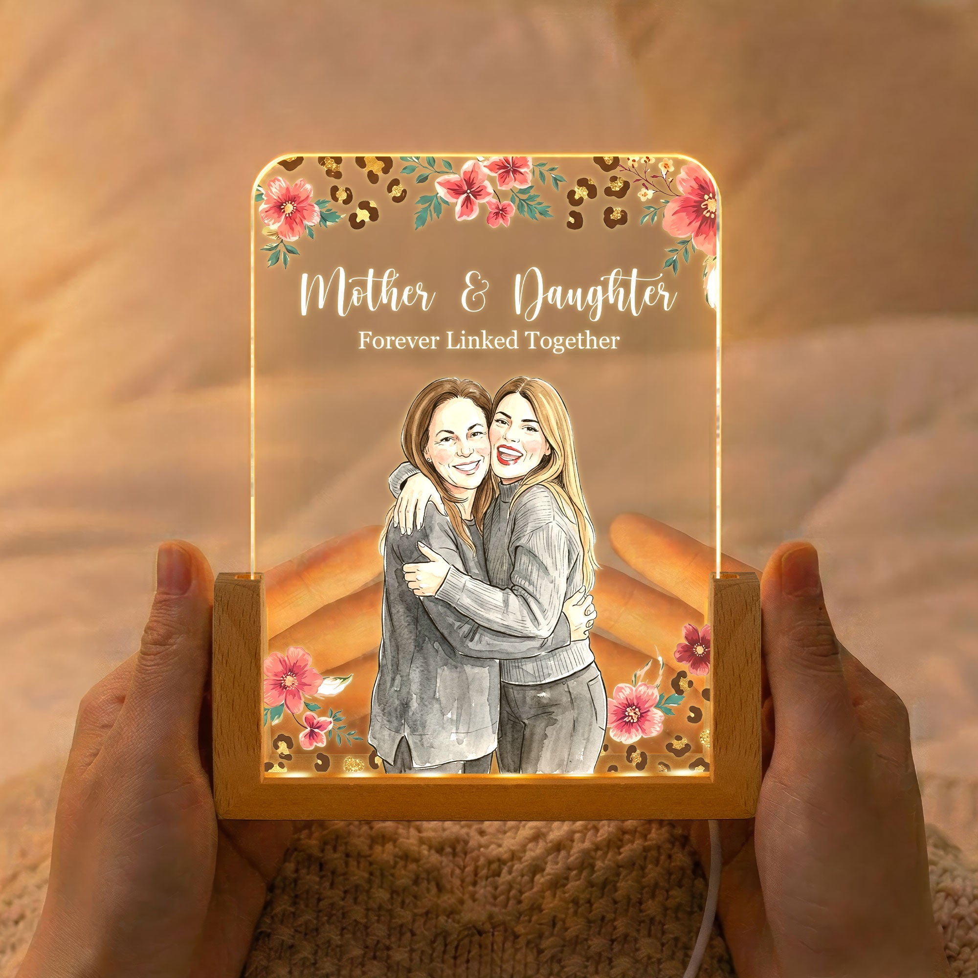 Mother & Daughter Forever Linked Together Custom Photo - Personalized Night Light