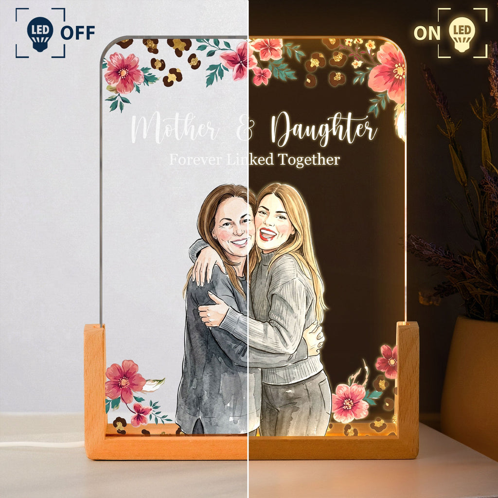 Mother & Daughter Forever Linked Together Custom Photo - Personalized Night Light