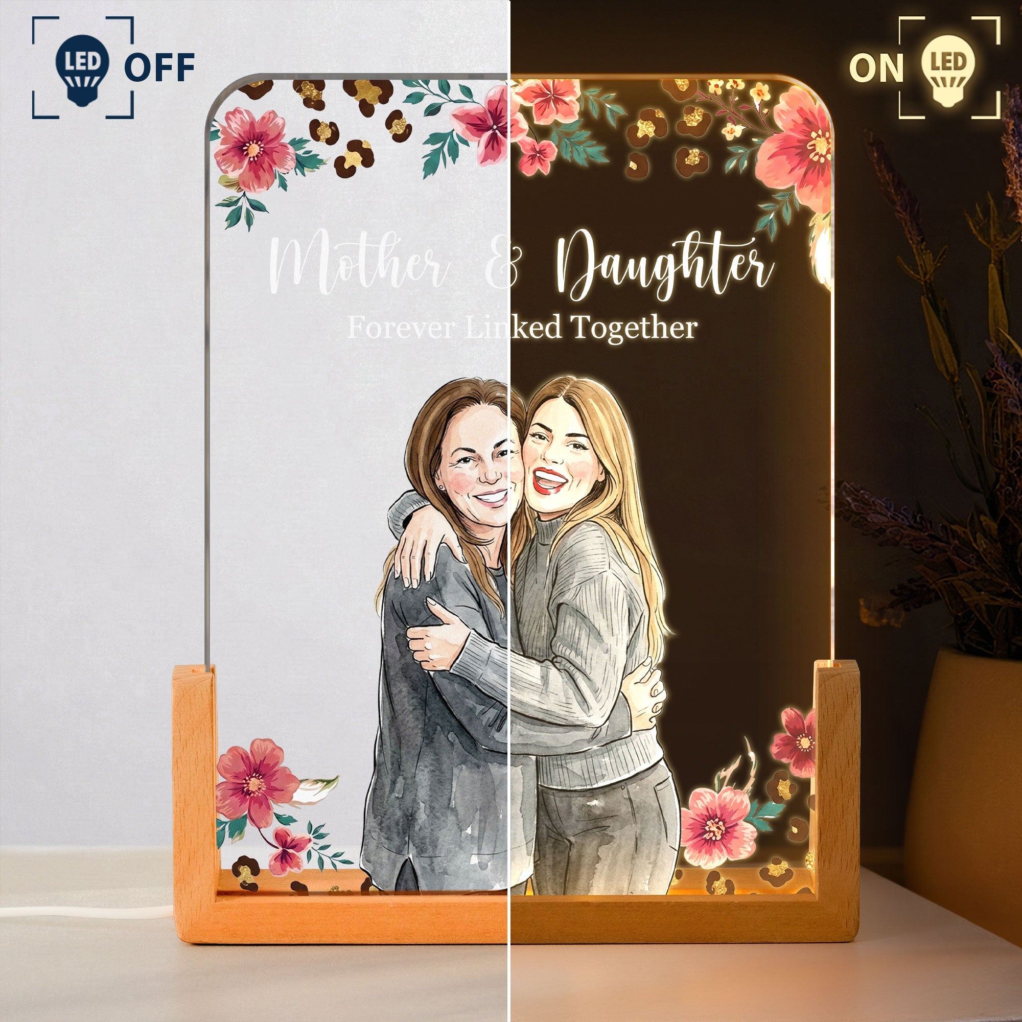 Mother & Daughter Forever Linked Together Custom Photo - Personalized Night Light