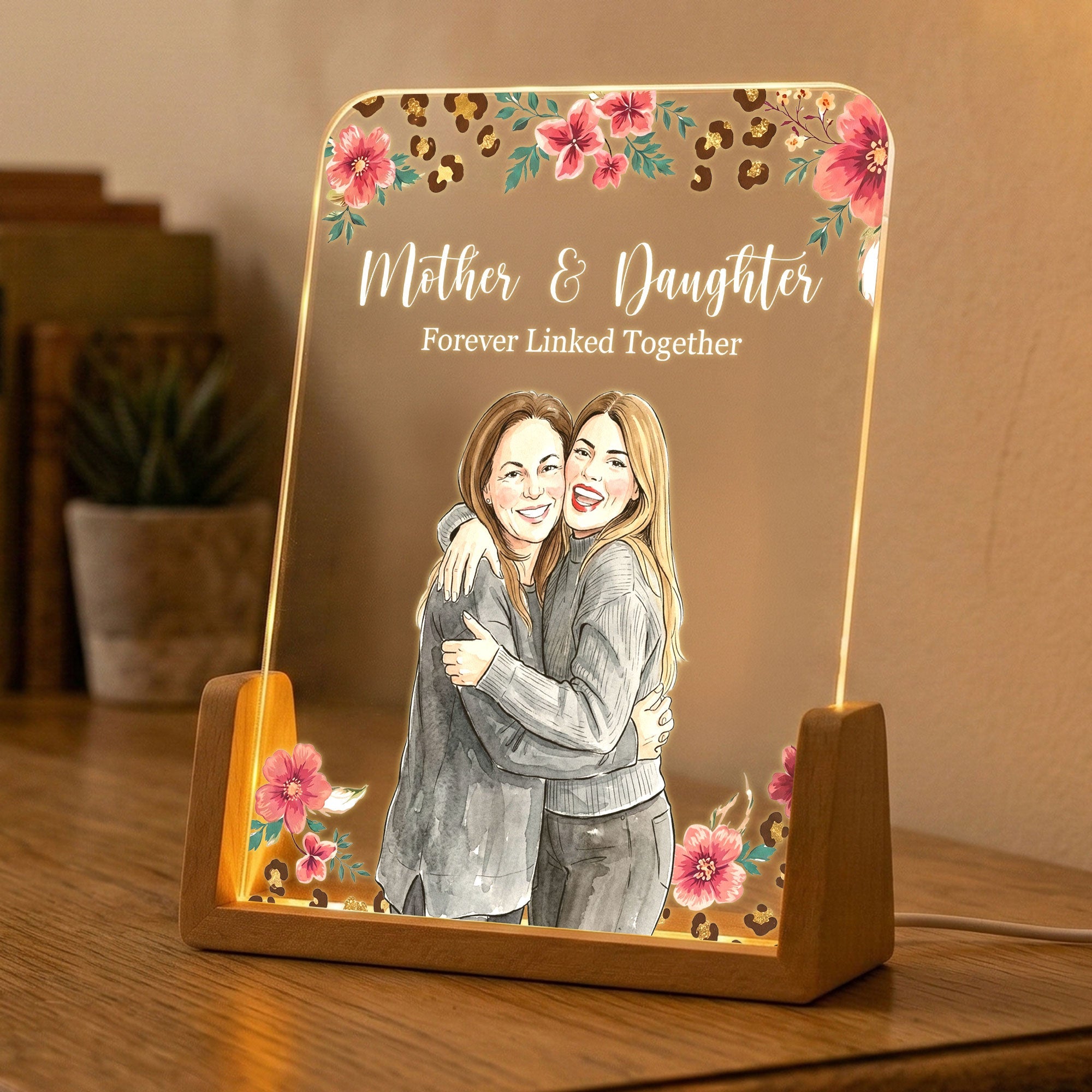 Mother & Daughter Forever Linked Together Custom Photo - Personalized Night Light
