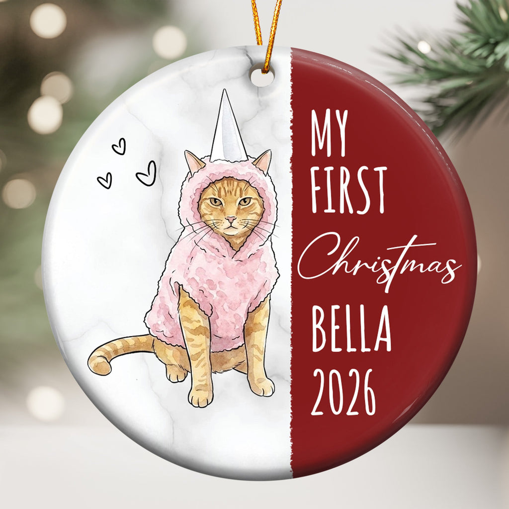 My First Christmas Dog Cat Custom Photo Watercolor - Personalized Ornament