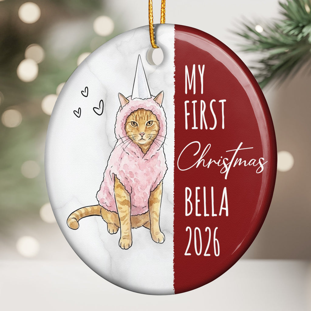 My First Christmas Dog Cat Custom Photo Watercolor - Personalized Ornament