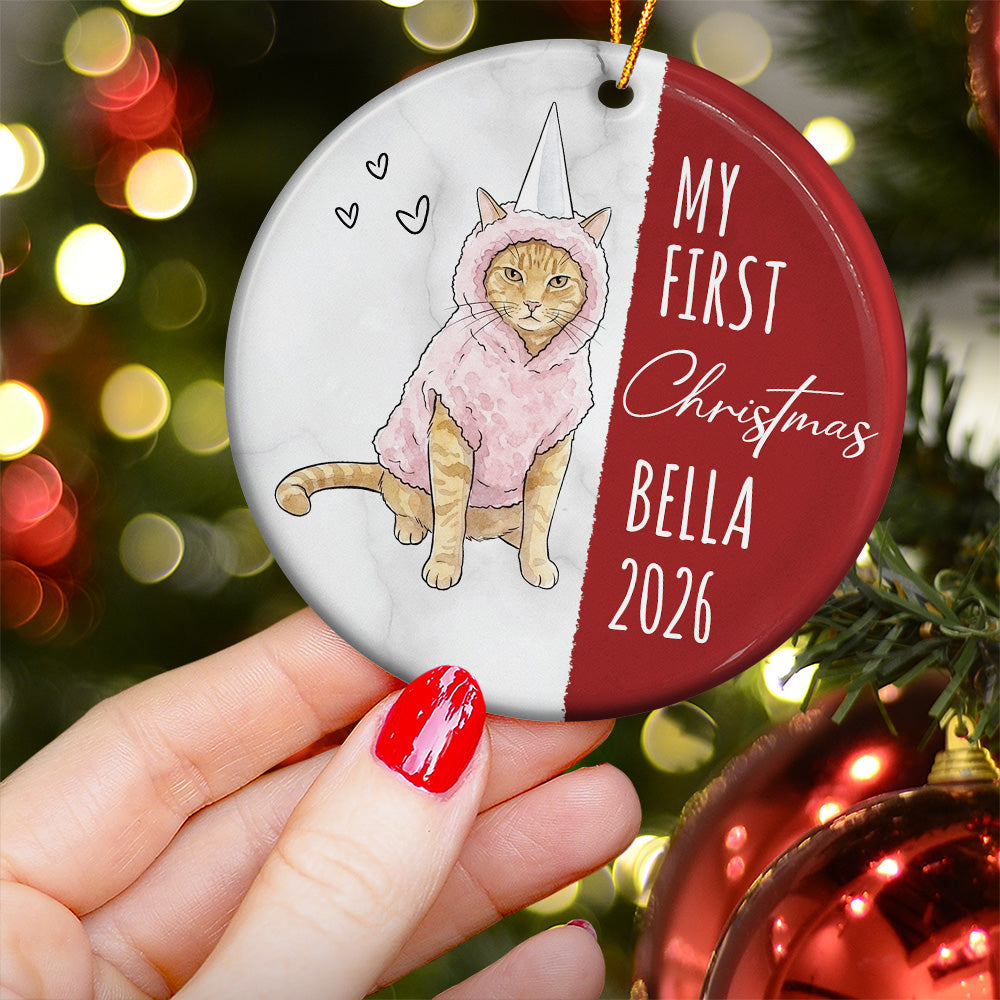 My First Christmas Dog Cat Custom Photo Watercolor - Personalized Ornament