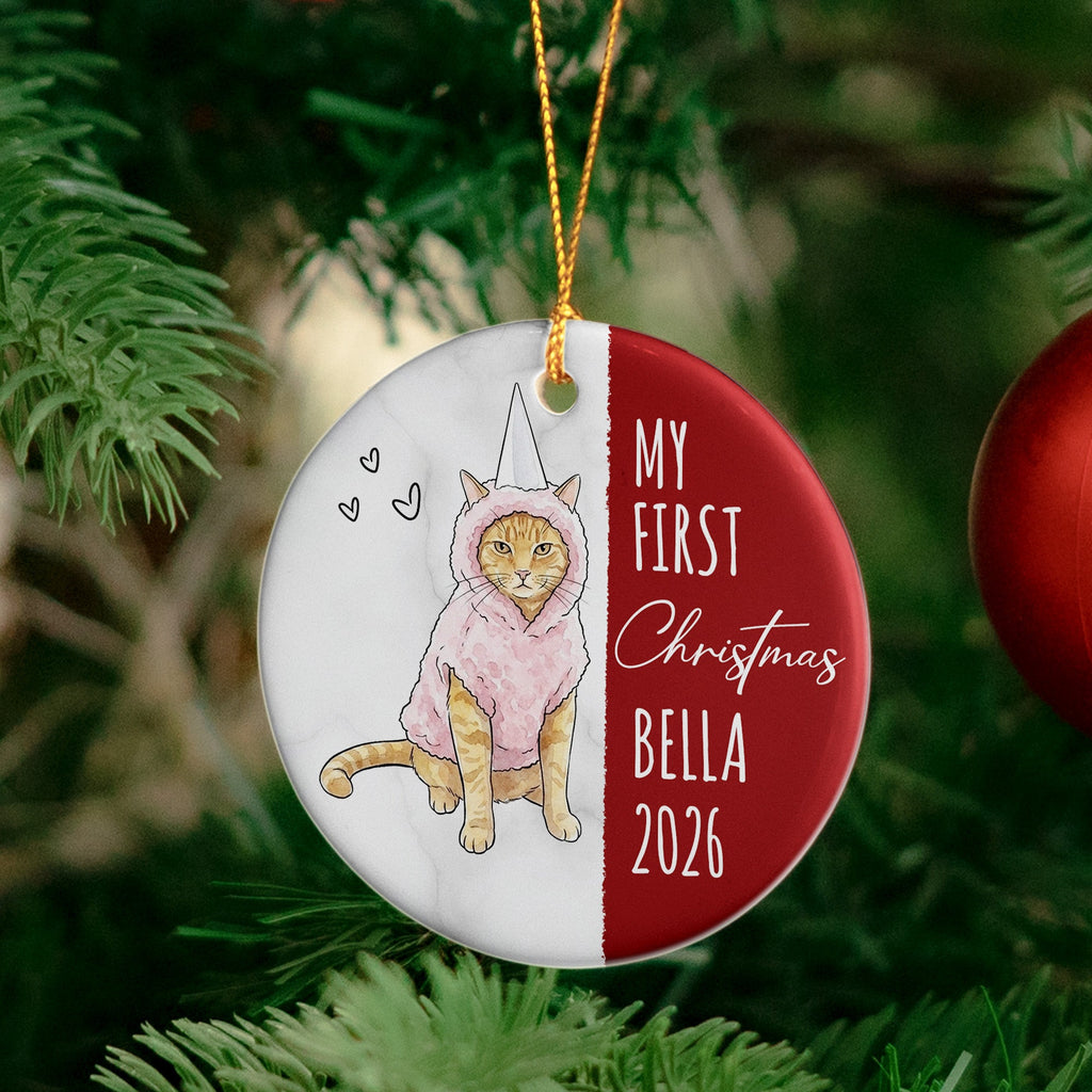 My First Christmas Dog Cat Custom Photo Watercolor - Personalized Ornament