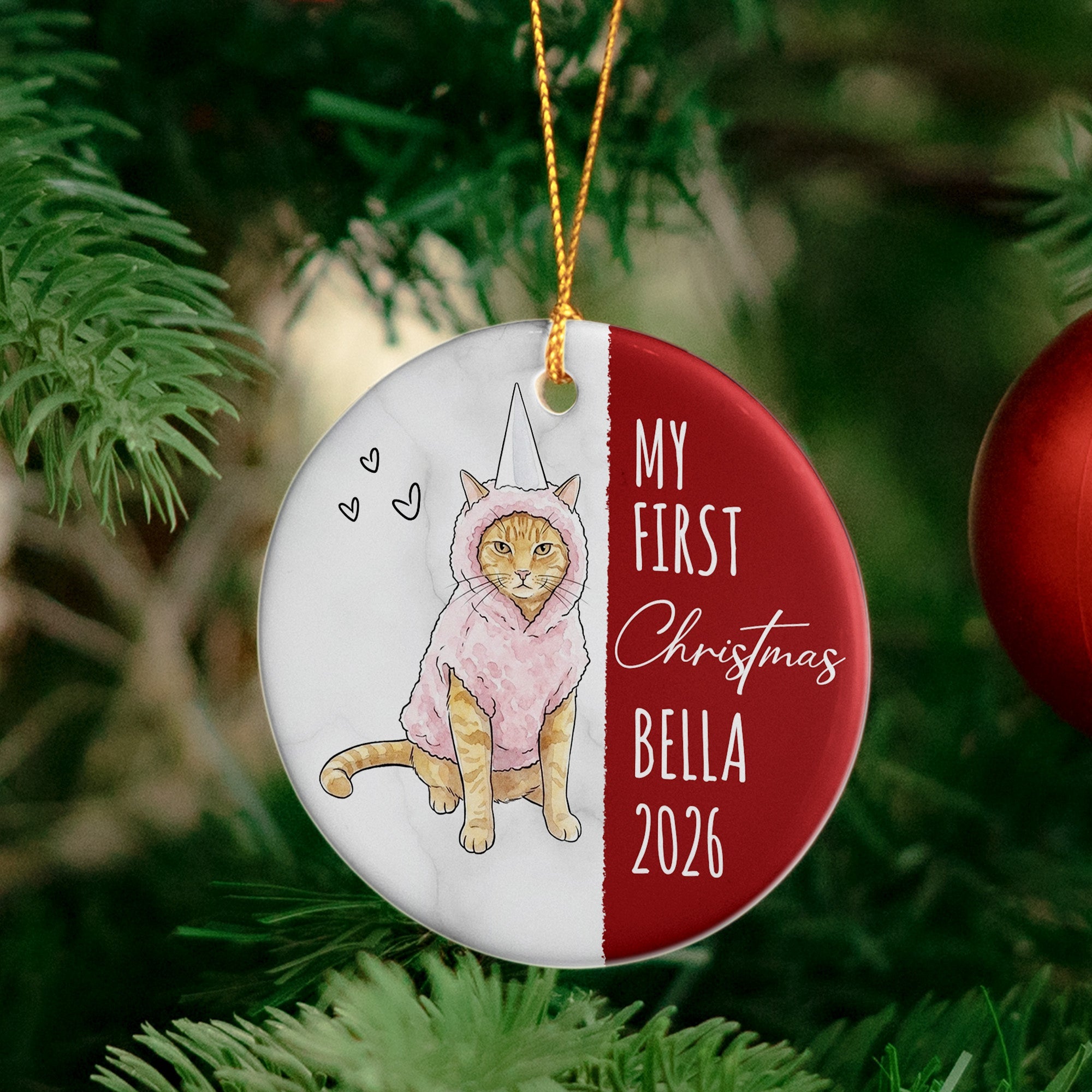 My First Christmas Dog Cat Custom Photo Watercolor - Personalized Ornament