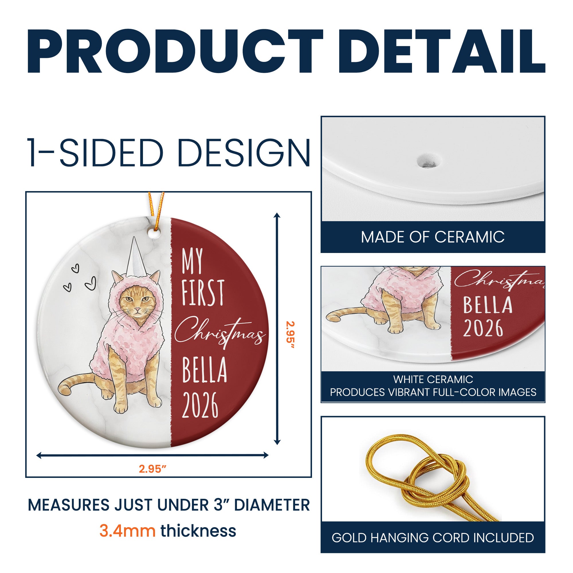 My First Christmas Dog Cat Custom Photo Watercolor - Personalized Ornament
