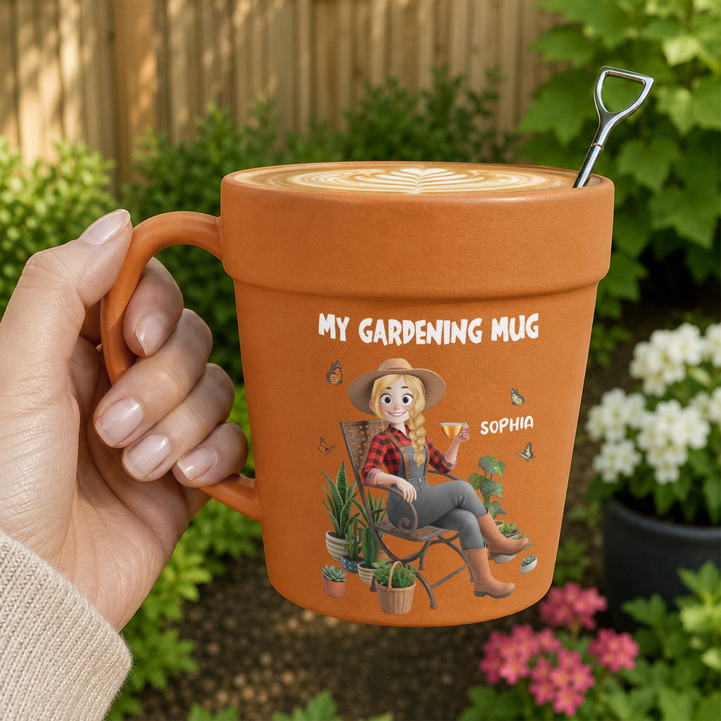 My Gardening Mug - Custom With Birthflower & Cute Character, Gifts For Her - Personalized Mug