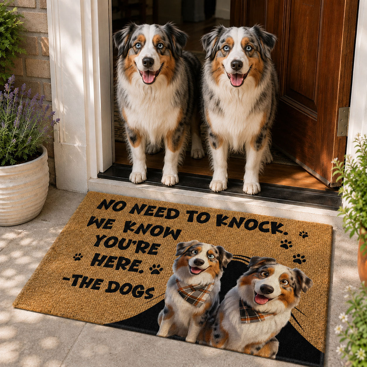 No Need To Knock We Know You’re Here - Cartoon Your Pet - Personalized Doormat