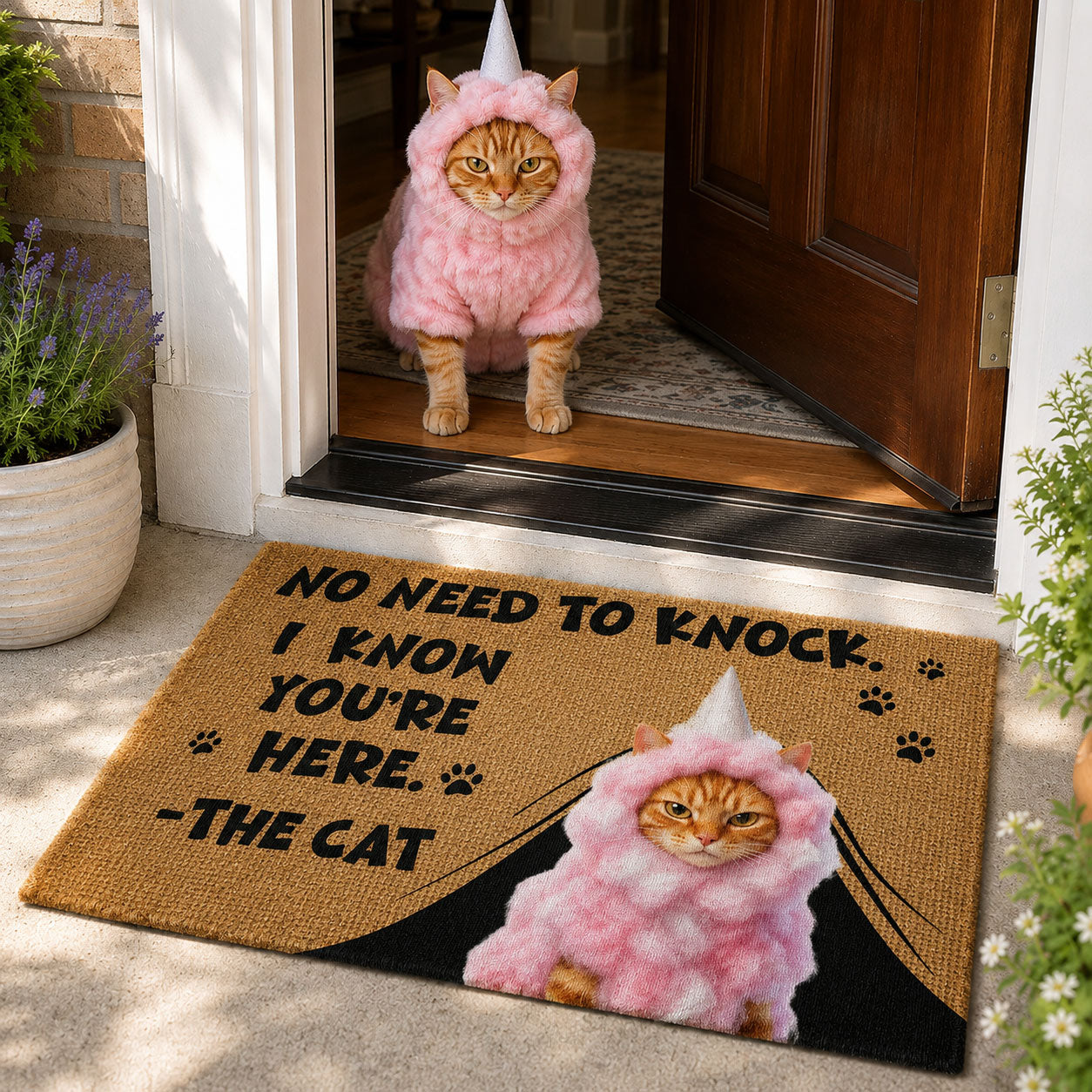 No Need To Knock We Know You’re Here - Cartoon Your Pet - Personalized Doormat