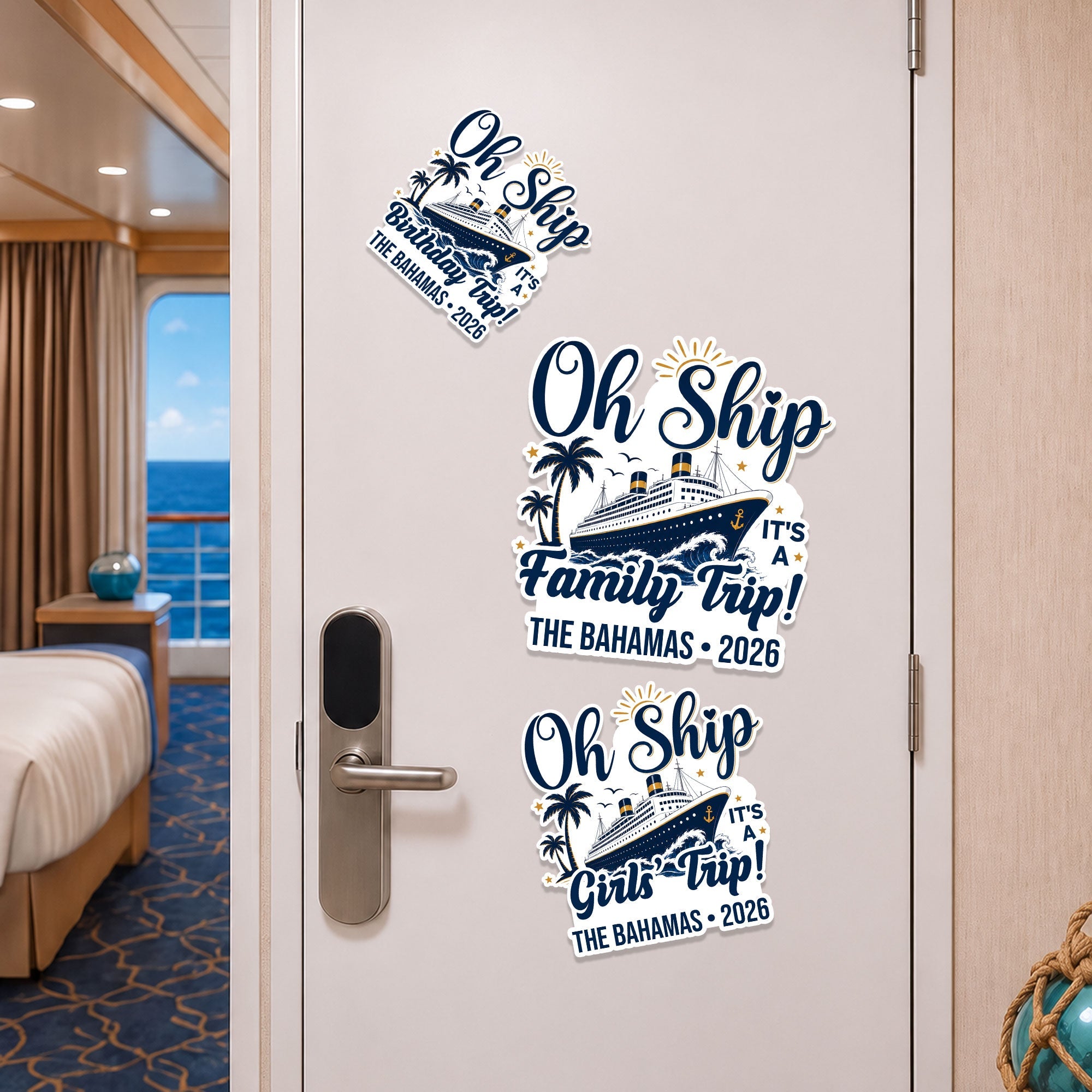 Oh Ship Cruise Door Signs Stateroom Decor Cruising Family Vacation, Girls Trip, Birthday Trip - Personalized Magnet