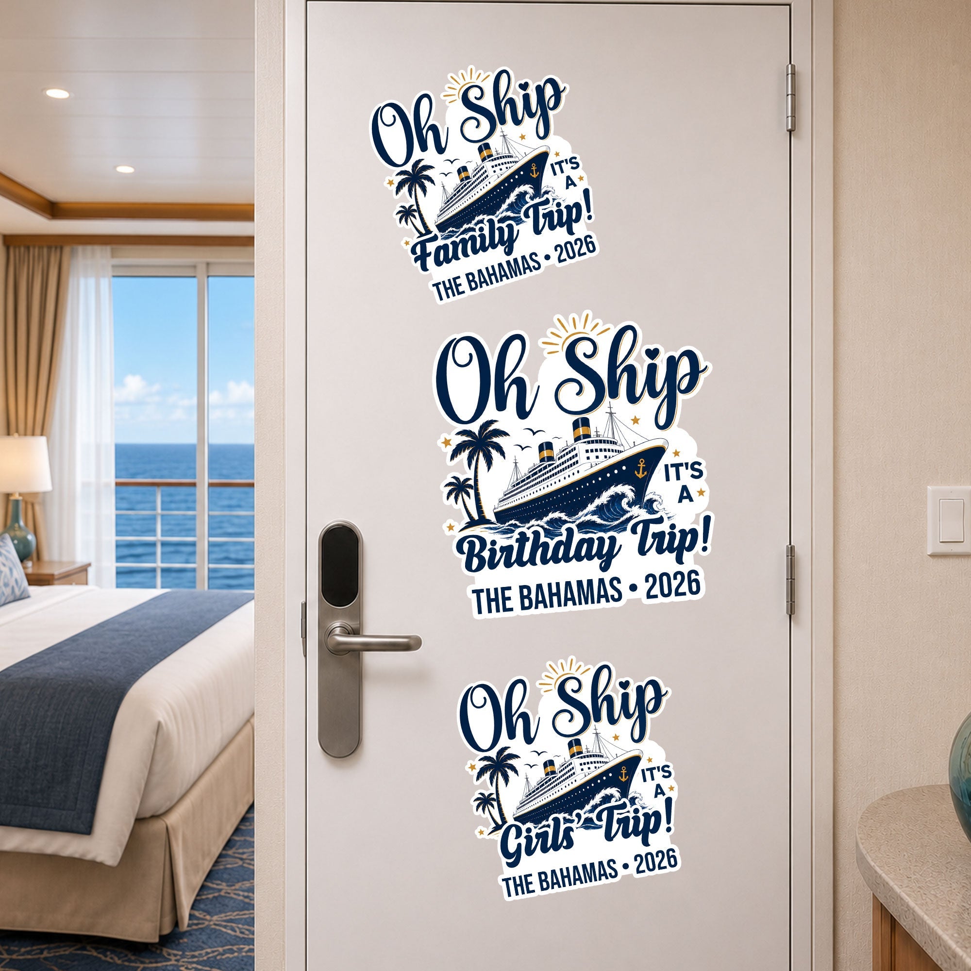 Oh Ship Cruise Door Signs Stateroom Decor Cruising Family Vacation, Girls Trip, Birthday Trip - Personalized Magnet