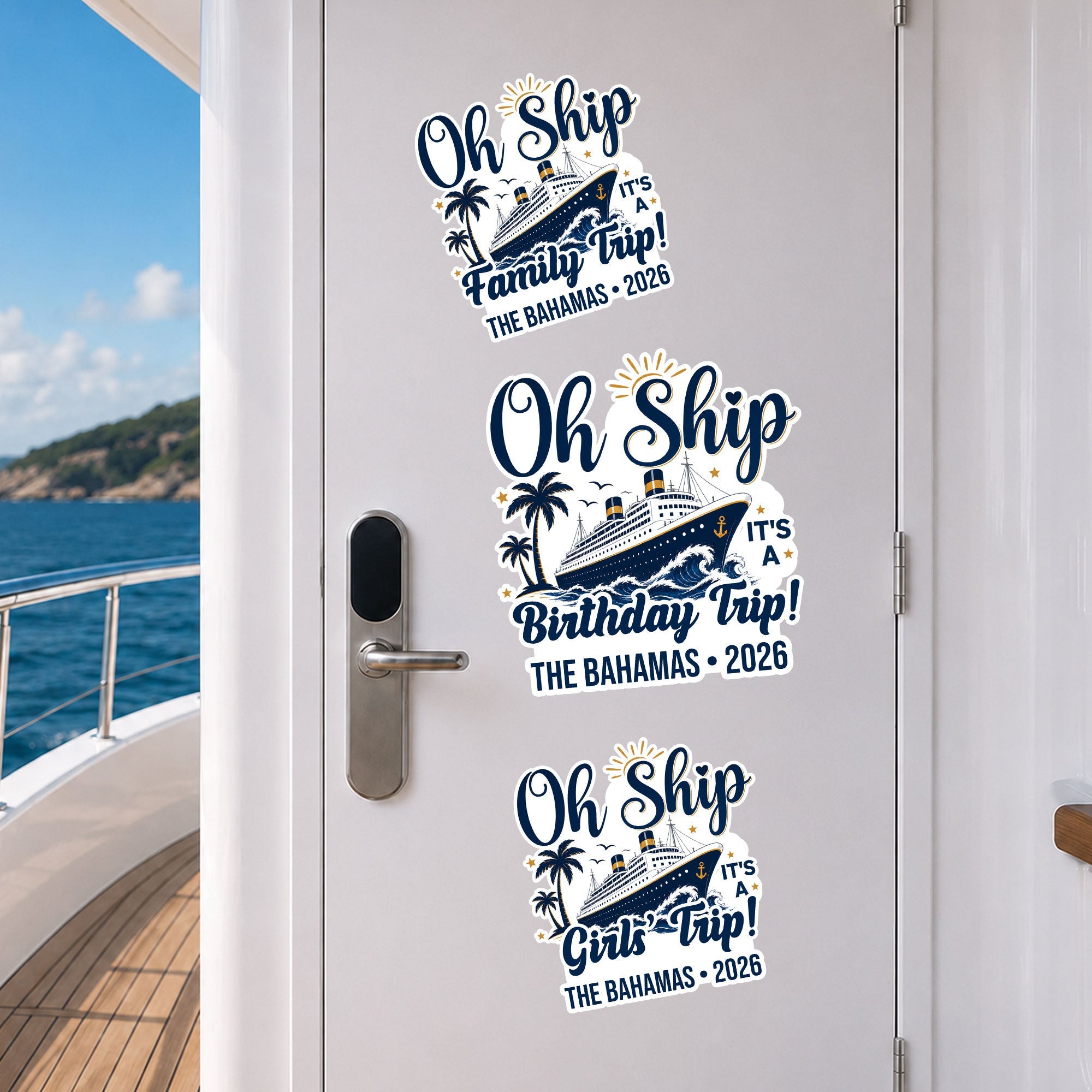 Oh Ship Cruise Door Signs Stateroom Decor Cruising Family Vacation, Girls Trip, Birthday Trip - Personalized Magnet