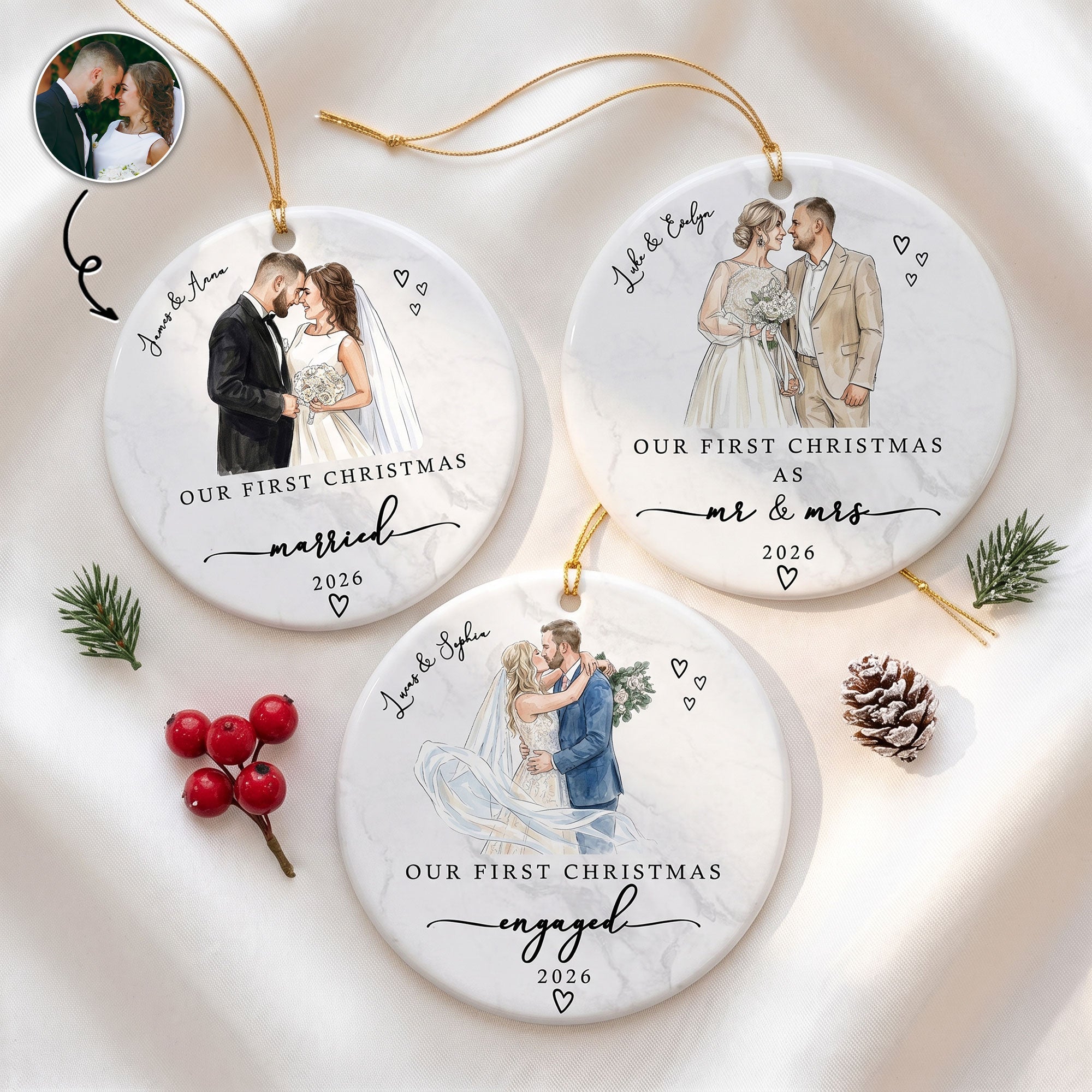 Our First Christmas As Mr & Mrs Ceramic Christmas Ornament Couple Gifts - Personalized Ornament