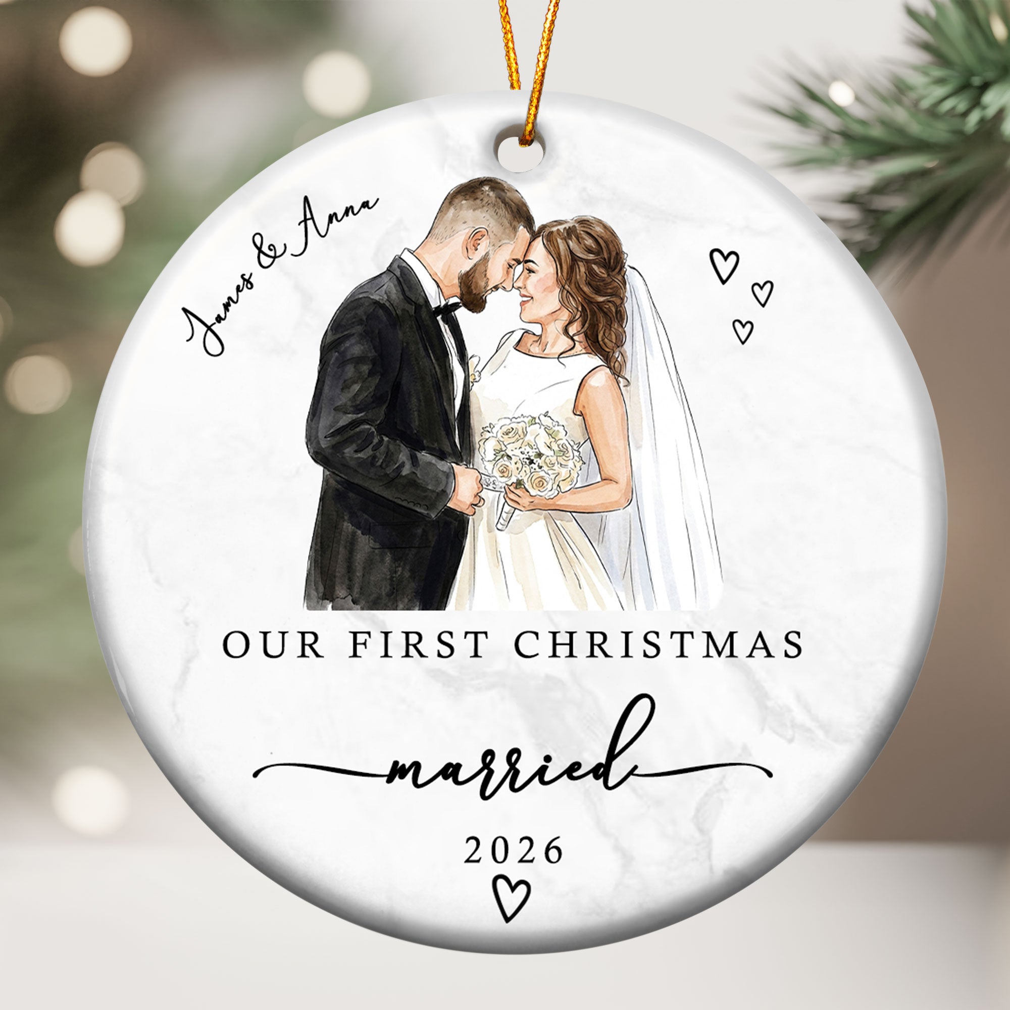 Our First Christmas As Mr & Mrs Ceramic Christmas Ornament Couple Gifts - Personalized Ornament
