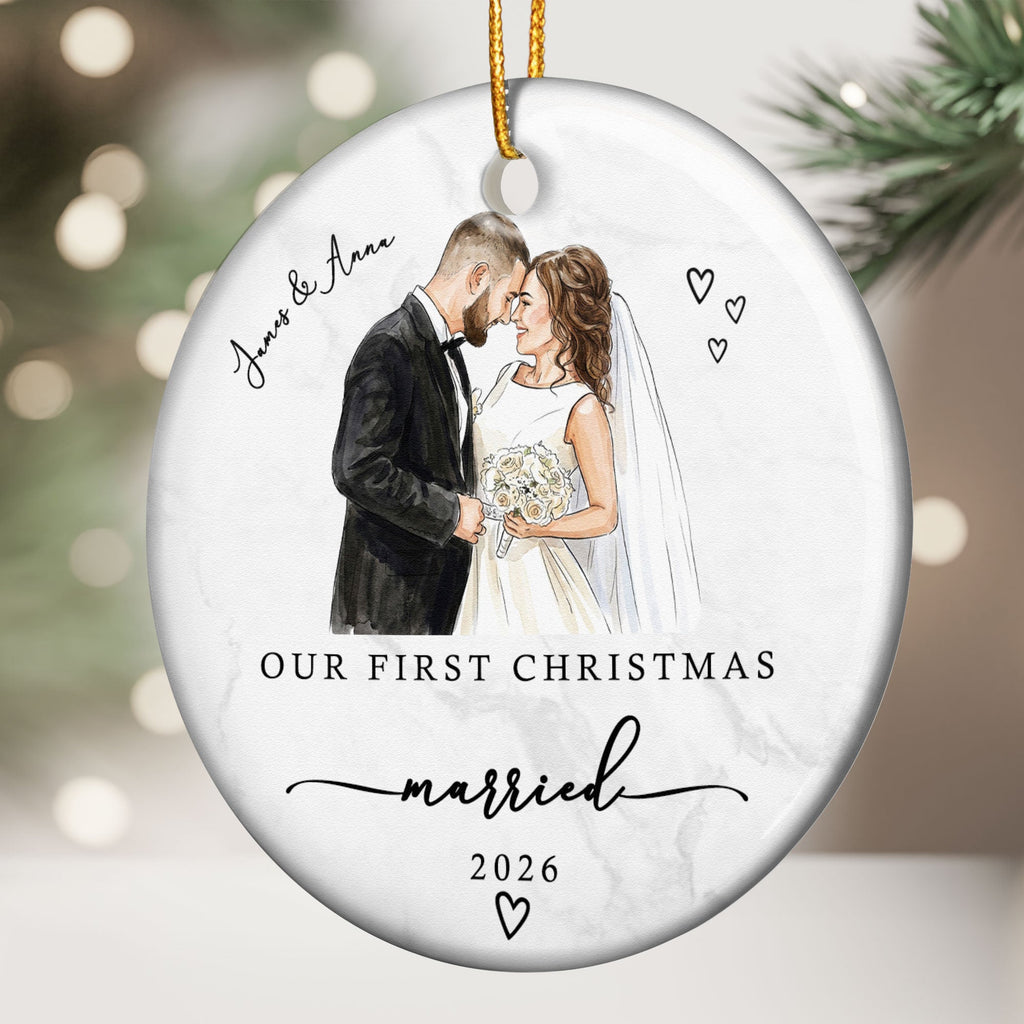 Our First Christmas As Mr & Mrs Ceramic Christmas Ornament Couple Gifts - Personalized Ornament