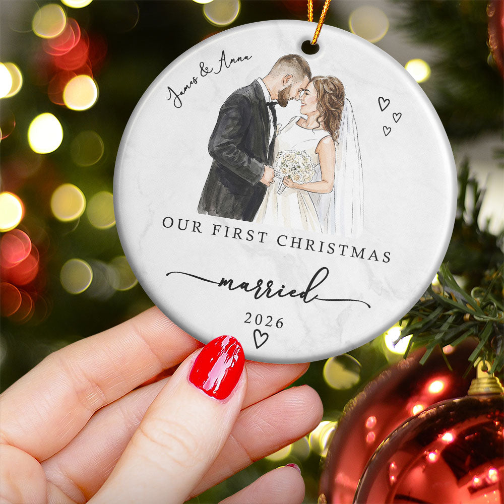 Our First Christmas As Mr & Mrs Ceramic Christmas Ornament Couple Gifts - Personalized Ornament