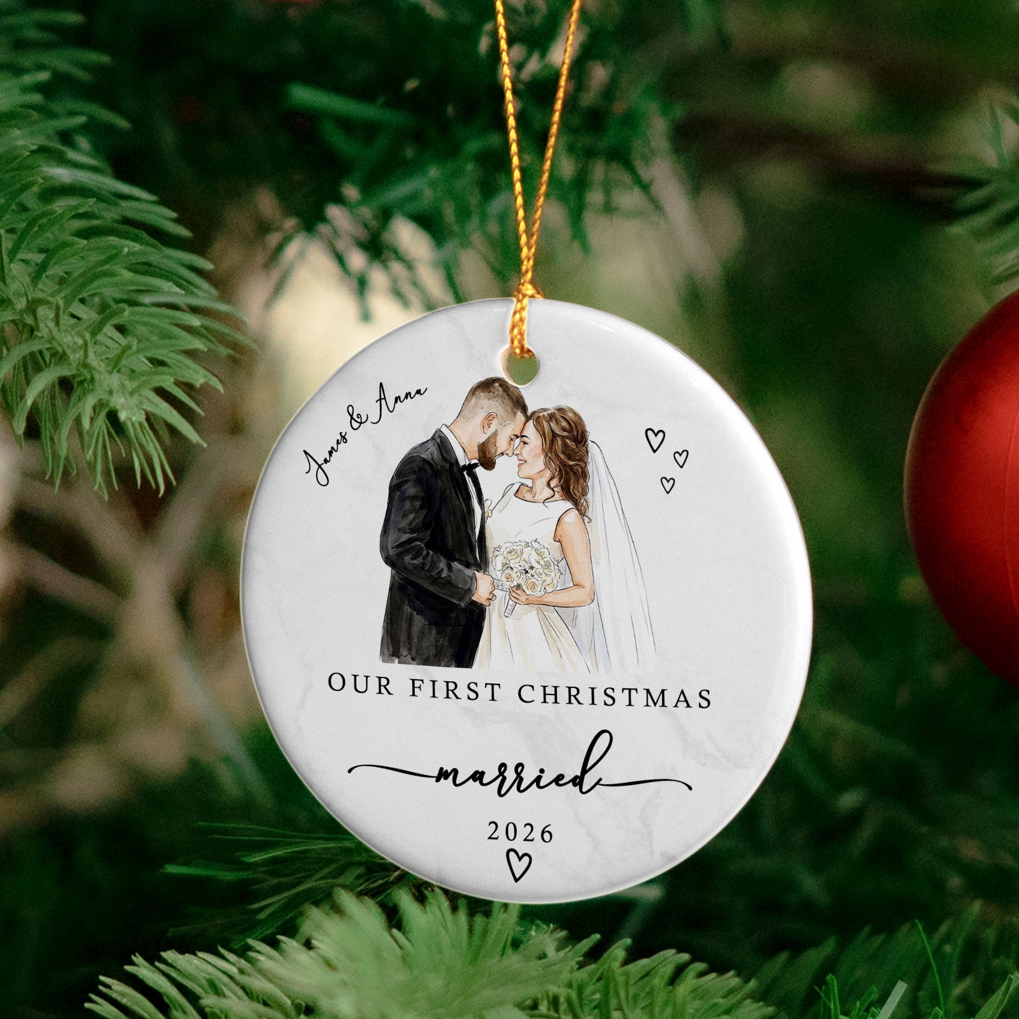 Our First Christmas As Mr & Mrs Ceramic Christmas Ornament Couple Gifts - Personalized Ornament