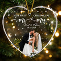 Our First Christmas As Mr & Mrs - Custom Newlywed Couple Photo - Heart Shaped - Personalized Ornament