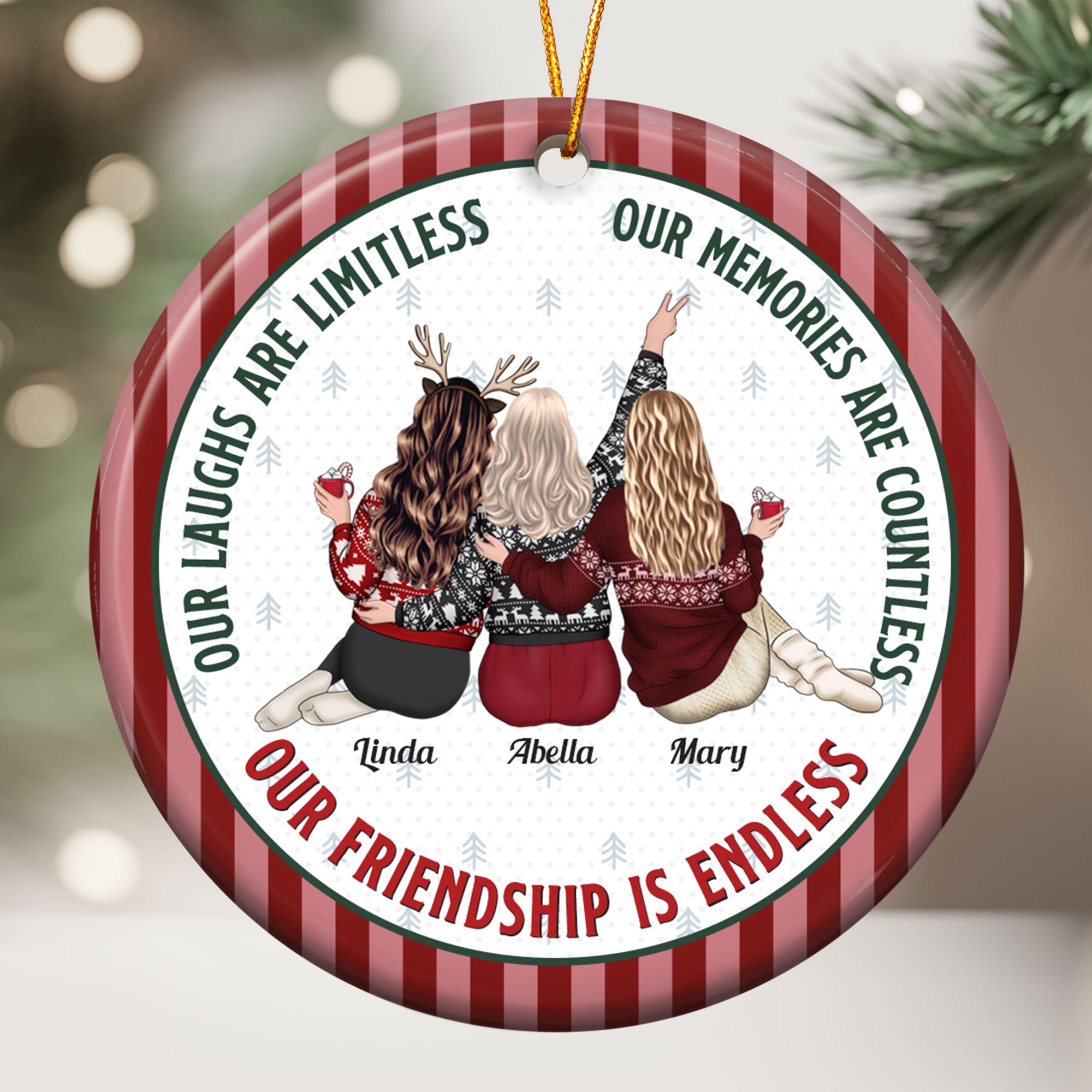 Our Friendship Is Endless Striped Pattern Christmas Gifts For Friends - Personalized Ornament