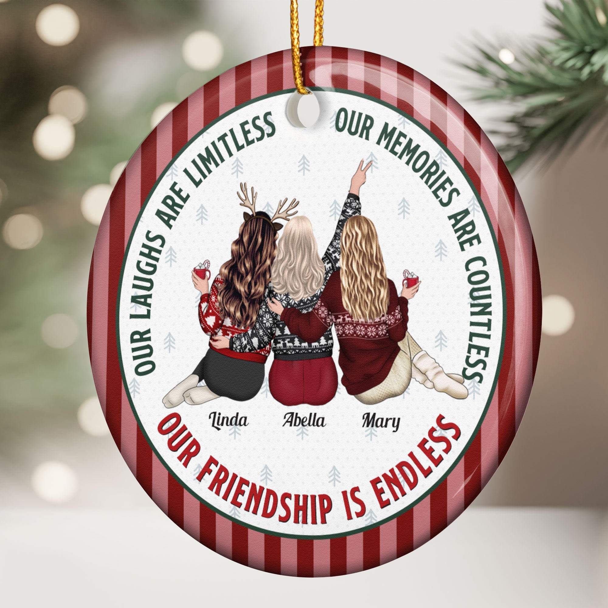 Our Friendship Is Endless Striped Pattern Christmas Gifts For Friends - Personalized Ornament