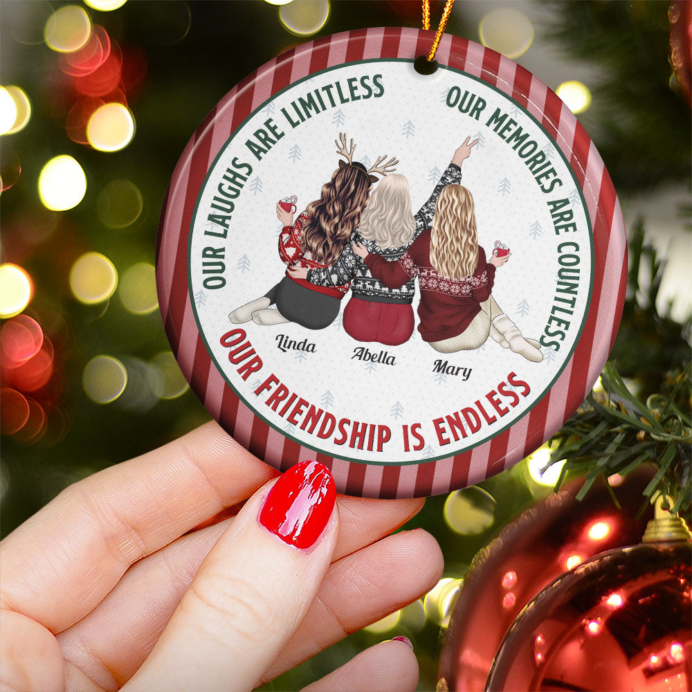 Our Friendship Is Endless Striped Pattern Christmas Gifts For Friends - Personalized Ornament